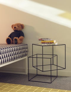 Nendo Thin Black Table in Metal Base with Glass Top for Cappellini