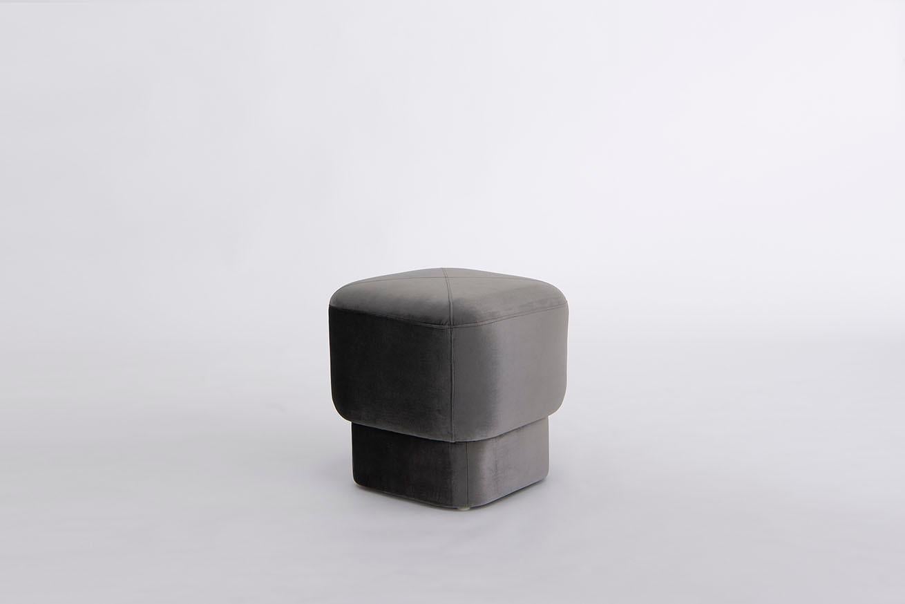 Contemporary Capper Low Stool by Phase Design, Fabric For Sale