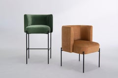 Capper Side Chair with Metal Base by Phase Design, 'Black or White', Leather