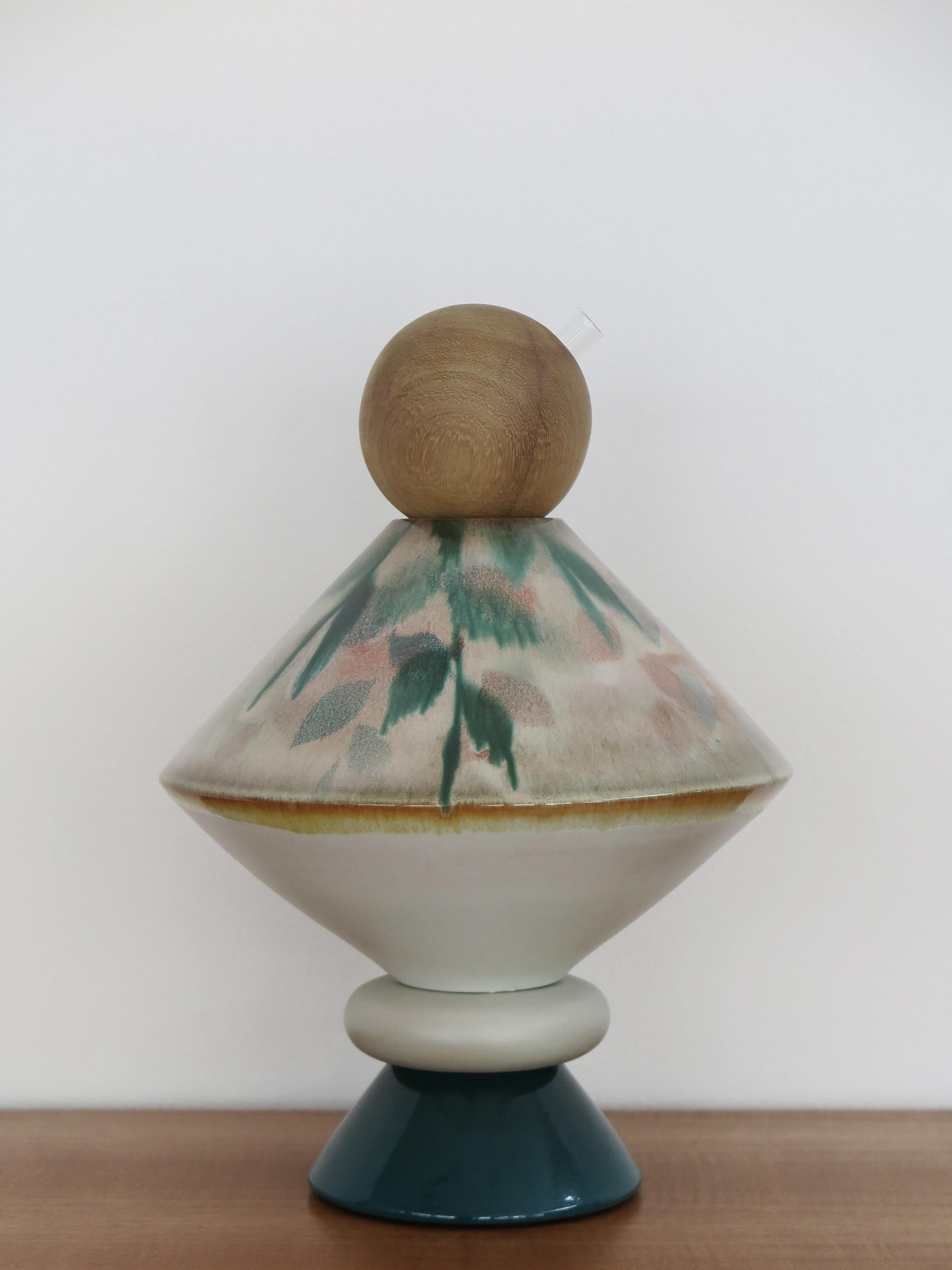 Hand-Painted Capperidicasa Italian Ceramic Wood Contemporary Sculpture Flower Vase 