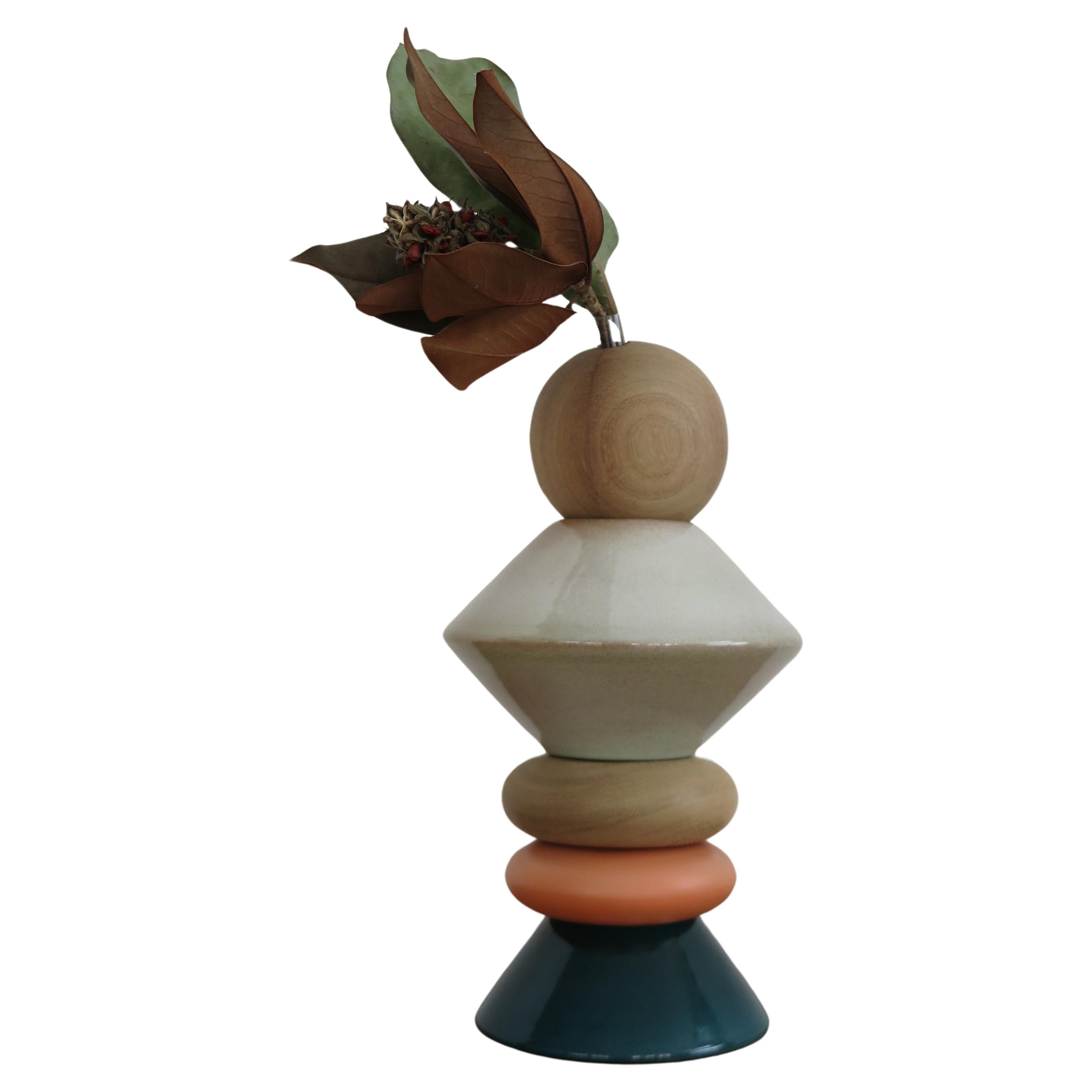Capperidicasa Italienische Zeitgenössische Keramik Holz Skulptur Blumenvase "iTotem"