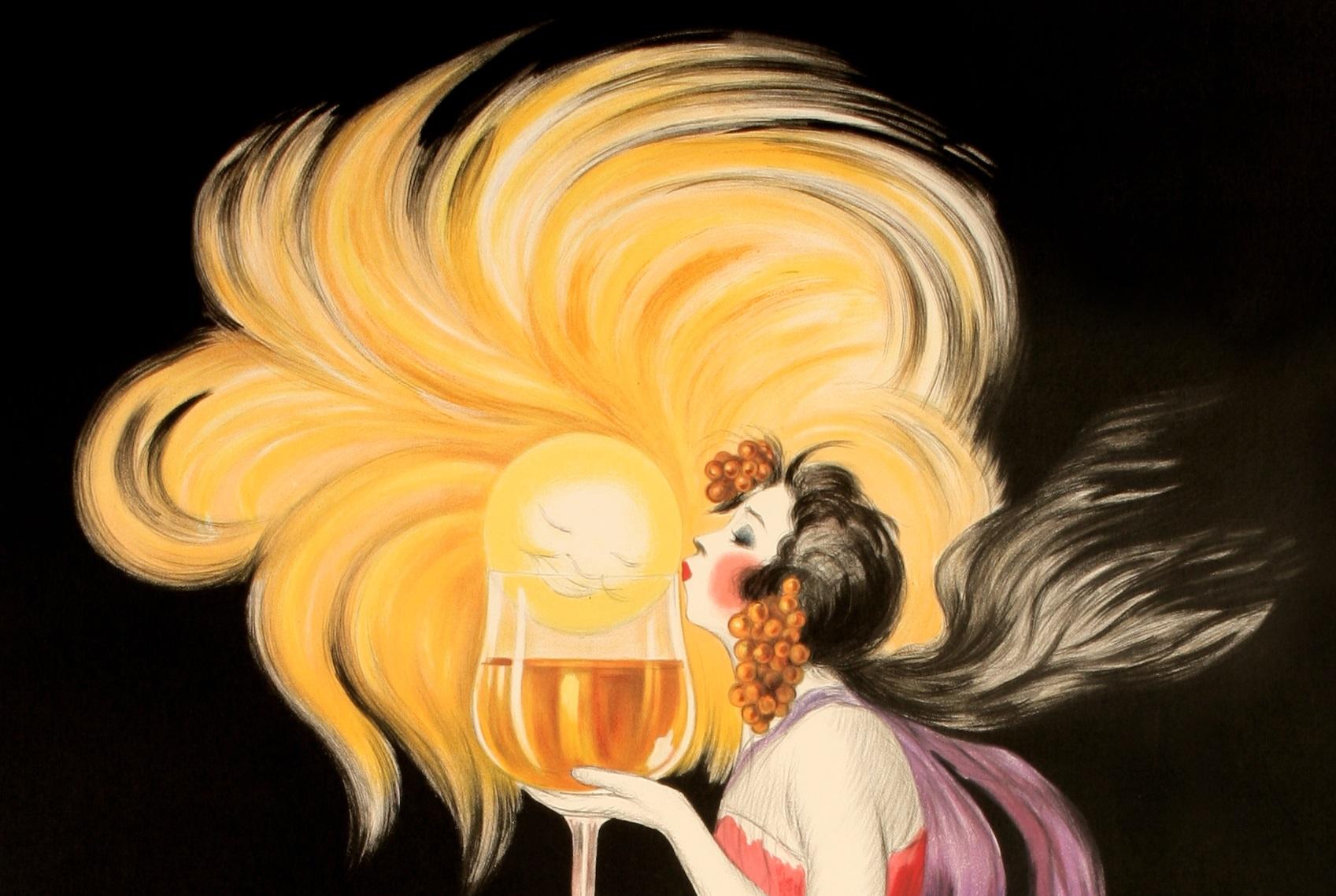 Original Vintage-Alkohol-Plakat für Cognac Monnet aus dem Jahr 1927 von Leonetto Cappiello.

Künstler: Leonetto Cappiello (1875 - 1942) 
Titel: ..Du soleil dans un verre.. Cognac Monnet
Datum: 1927
Größe: 52 x 78,7 Zoll / 132 x 200 cm
Drucker :  Les