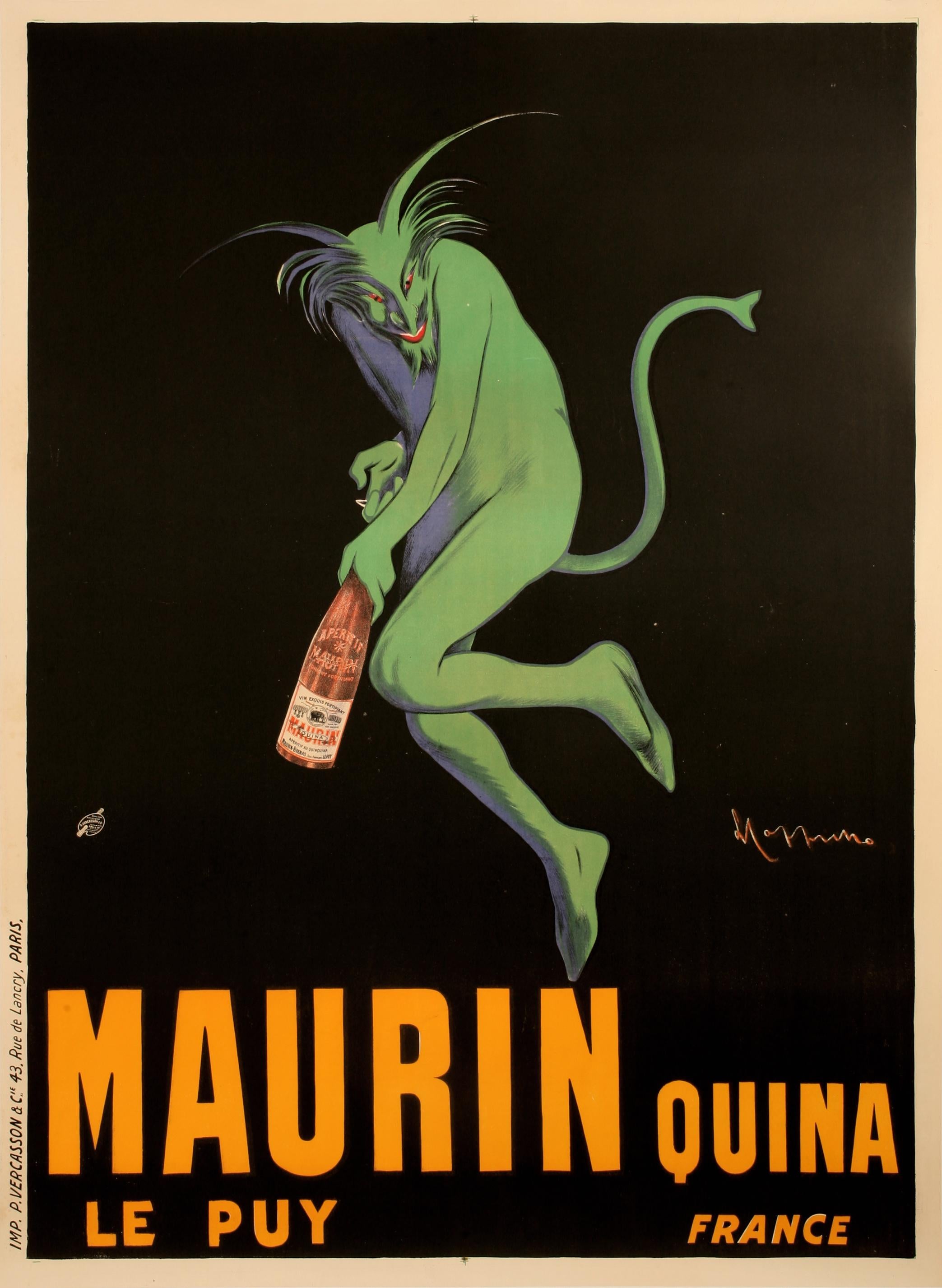 French Cappiello, Original Alcohol Poster, Maurin Quina, Green Devil, Spirits, 1906 For Sale