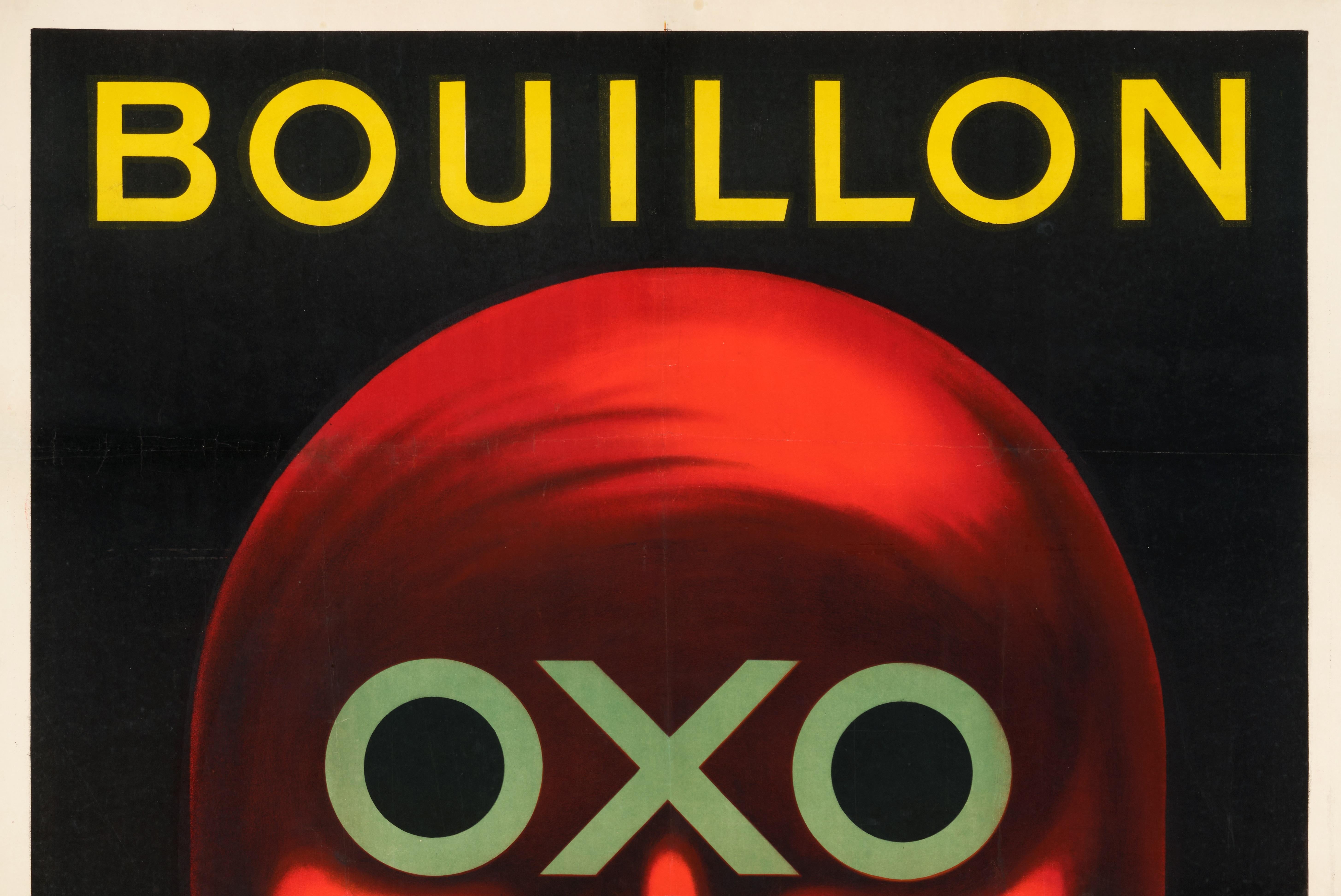 Seltenes Plakat von Leonetto Cappiello aus dem Jahr 1911 für die Marke OXO. OXO ist eine Produktreihe von Lebensmitteln. 

Künstler: Leonetto Cappiello (1875 - 1942) 
Titel: Oxo
Datum: 1911
Größe: 46,5 x 62,2 Zoll / 118 x 158 cm
Druckerei:
