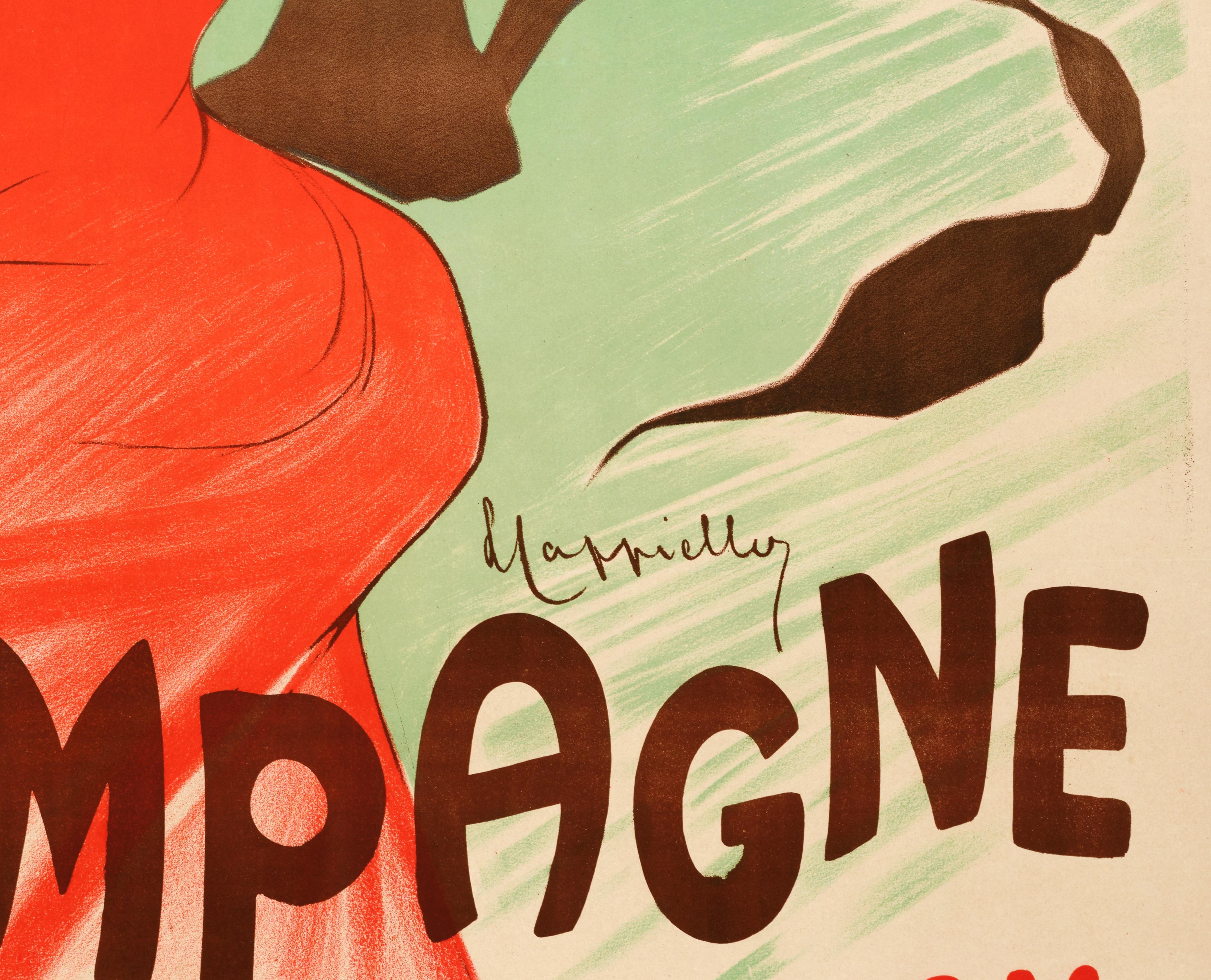 Cappiello, affiche vintage d'origine, Champagne pur, vigneur, caveur de vin, 1902 Bon état à SAINT-OUEN-SUR-SEINE, FR