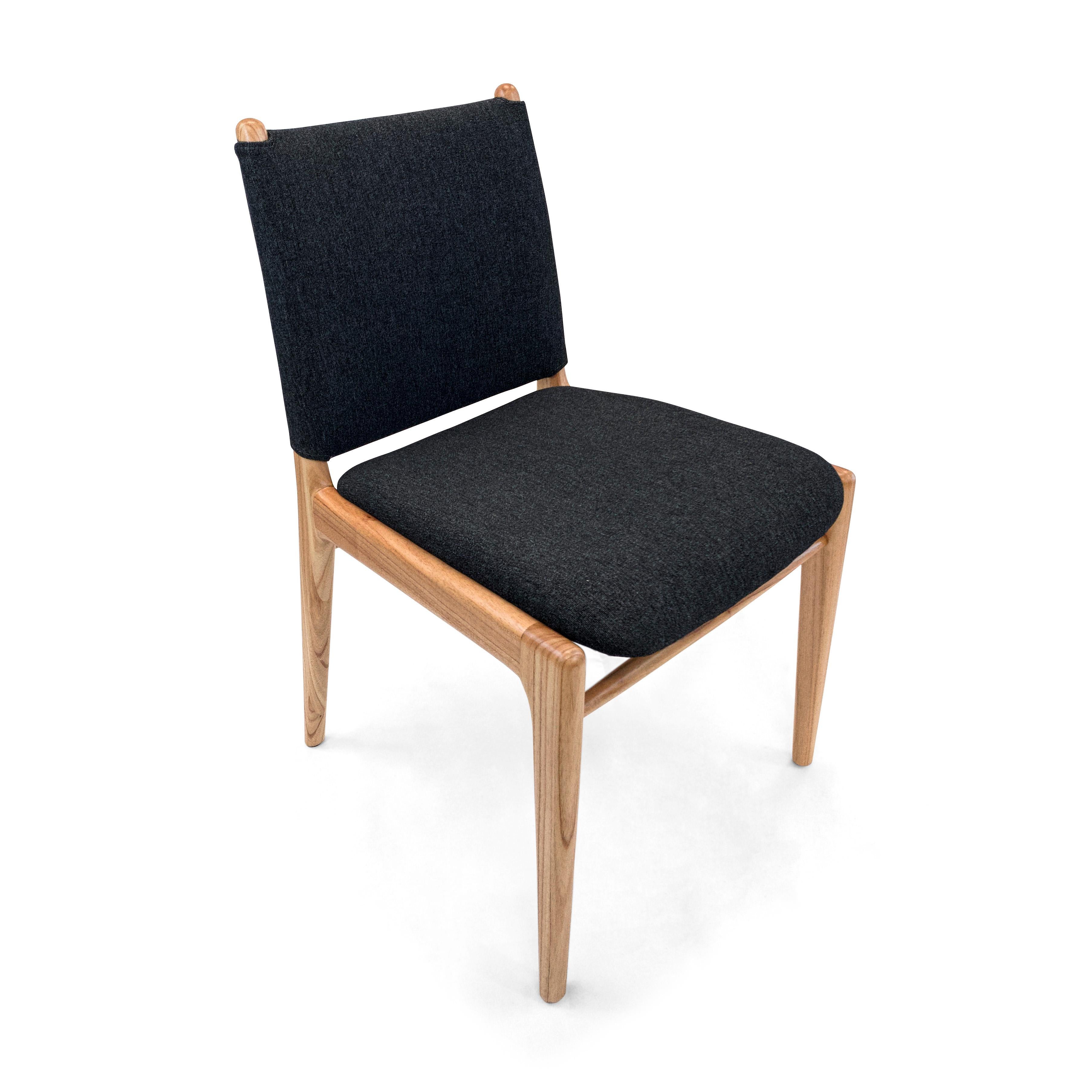 Scandinavian Modern Cappio Dining Chair in Chinaberry Wood Finish with Black Fabric, set of 2 For Sale