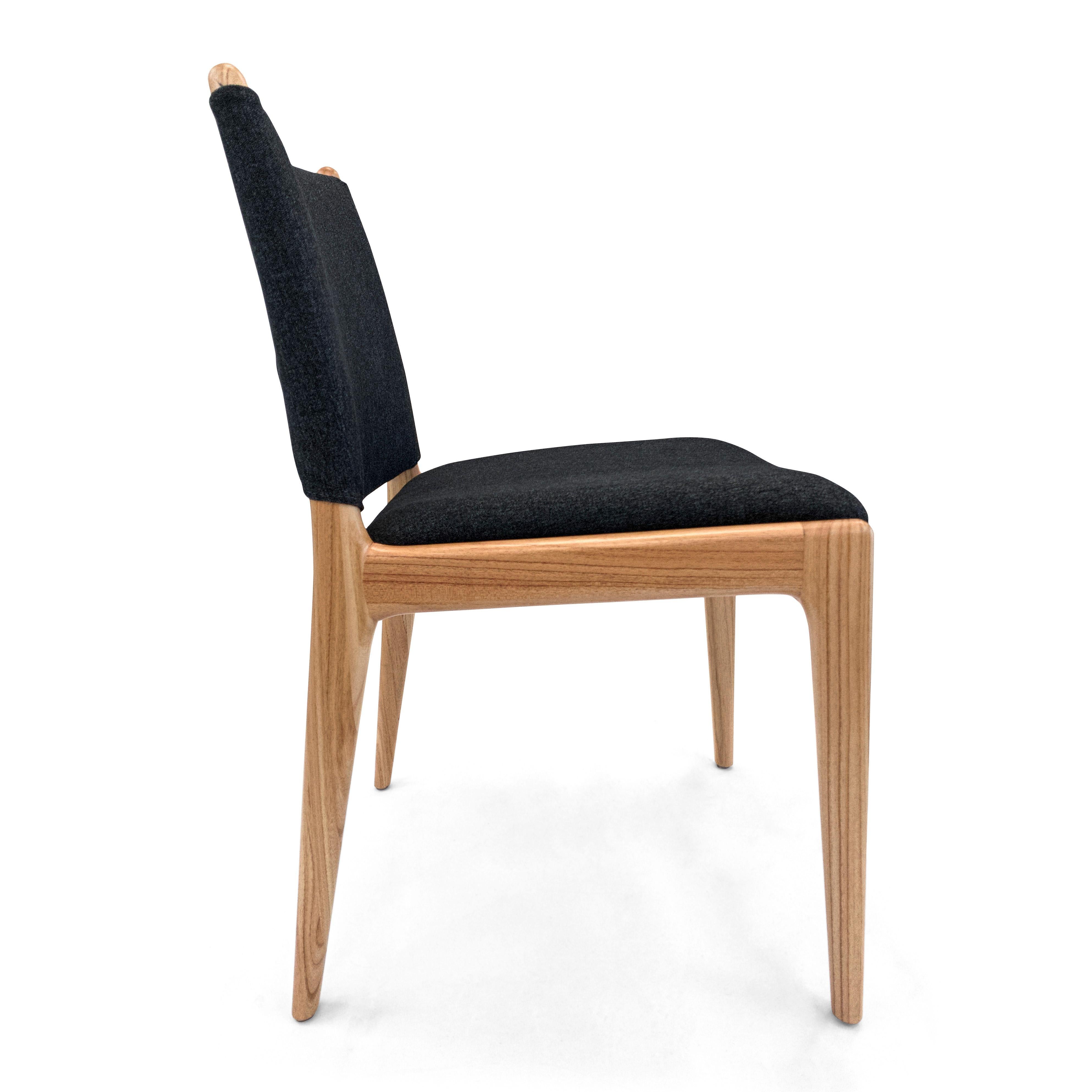 Brazilian Cappio Dining Chair in Chinaberry Wood Finish with Black Fabric, set of 2 For Sale
