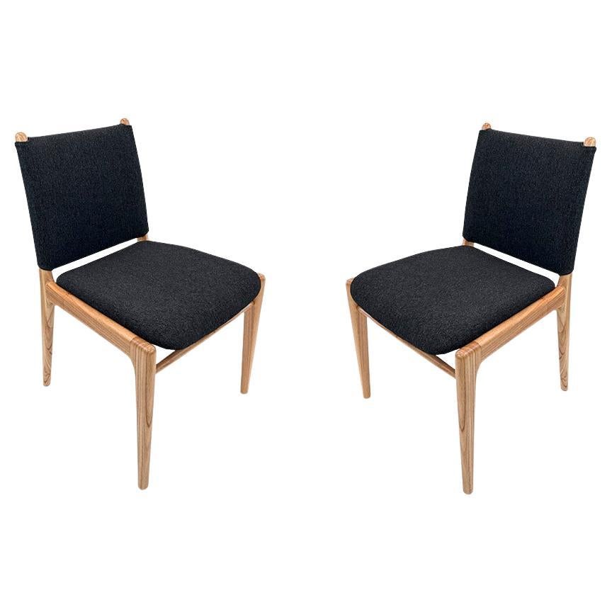 Pair of Dining Chairs in Chinaberry Finish with Black Upholstery - Cappio Line