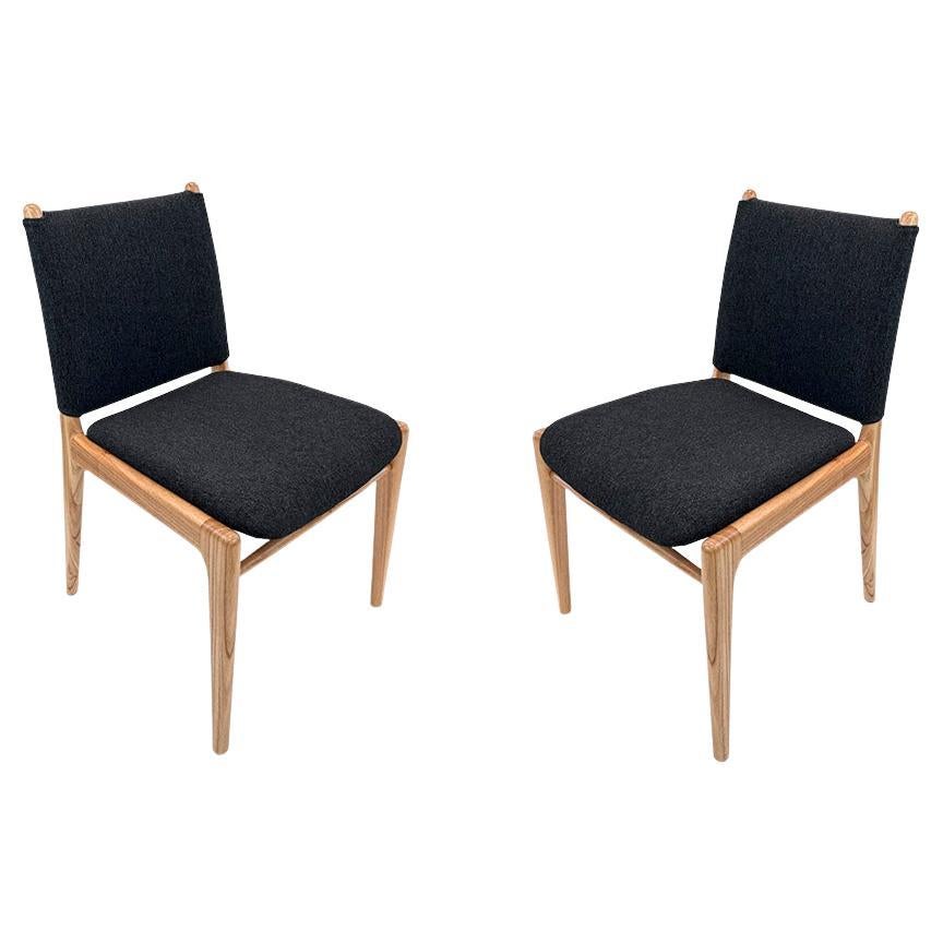 Cappio Dining Chair in Chinaberry Wood Finish with Black Fabric, set of 2 For Sale