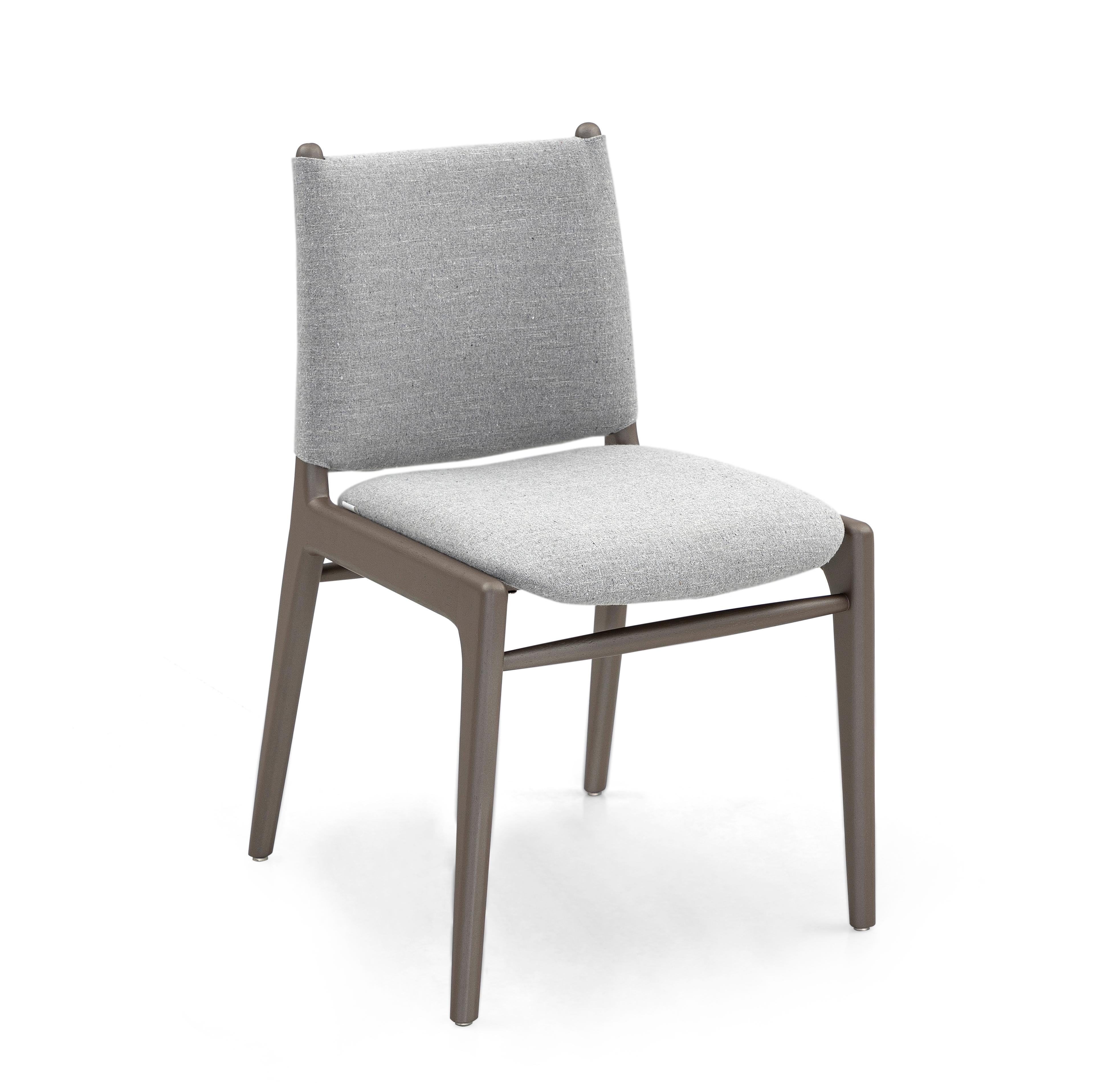 Brazilian Cappio Dining Chair in Chocolate Wood Color with Gray Fabric, set of 2 For Sale