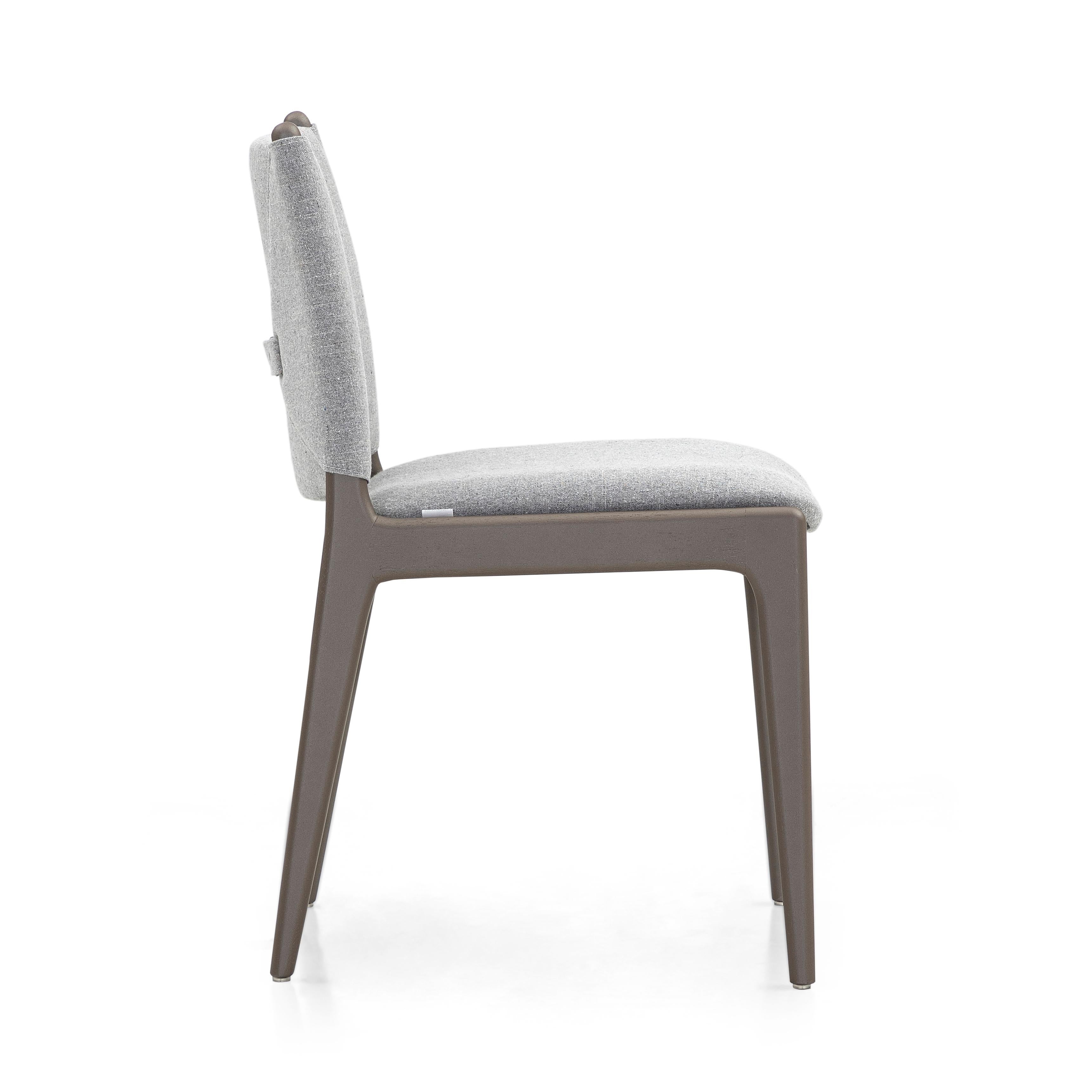 Cappio Dining Chair in Chocolate Wood Color with Gray Fabric, set of 2 In New Condition For Sale In Miami, FL
