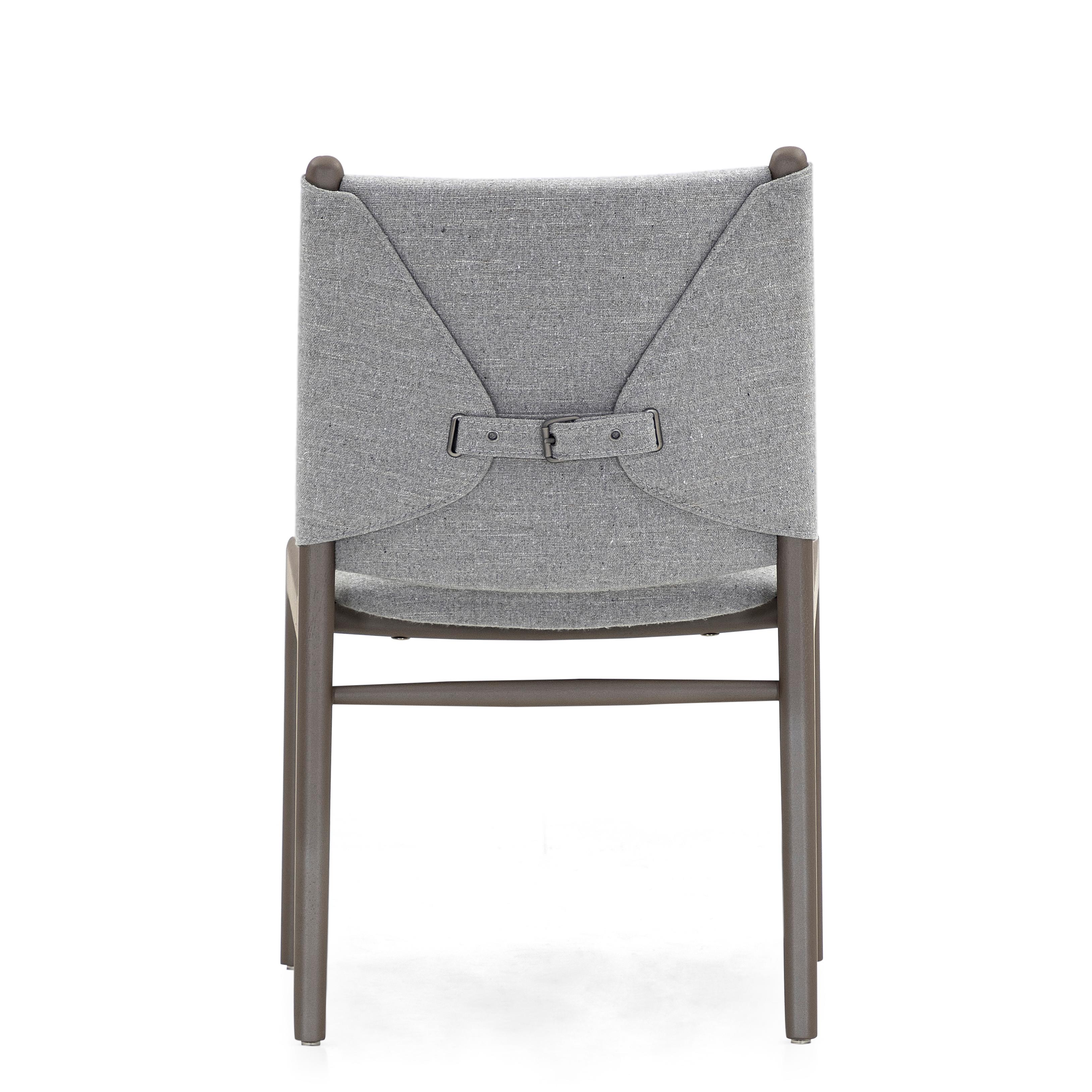 Contemporary Cappio Dining Chair in Chocolate Wood Color with Gray Fabric, set of 2 For Sale