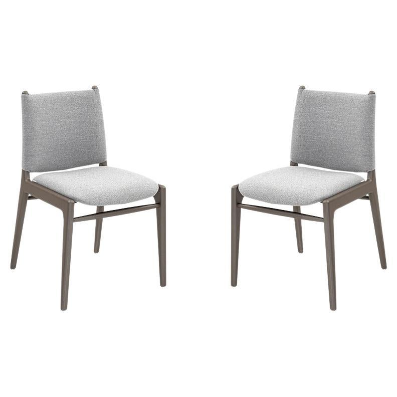 Cappio Dining Chair in Chocolate Wood Color with Gray Fabric, set of 2