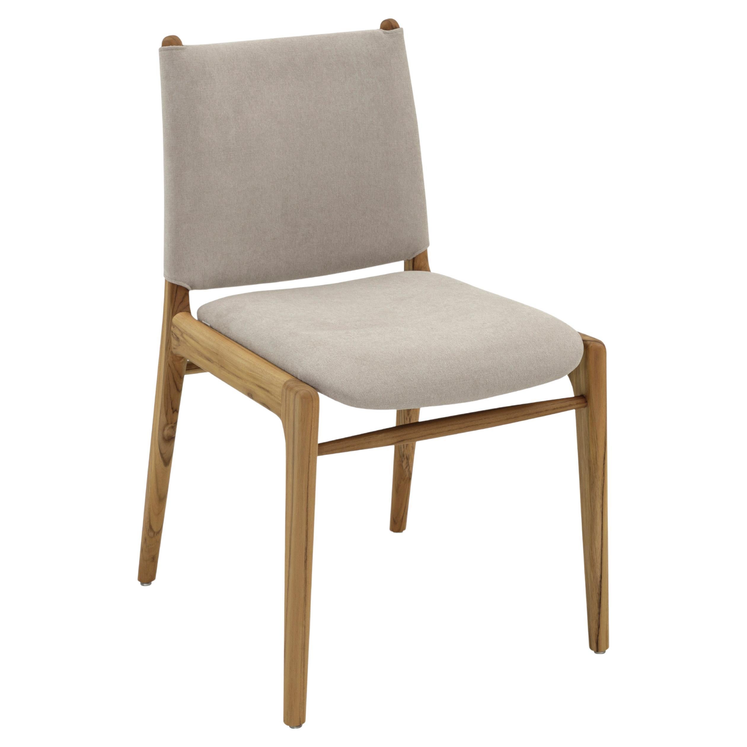 Cappio Dining Chair in Teak Wood Finish with Ivory Fabric, Set of 2 In New Condition For Sale In Miami, FL