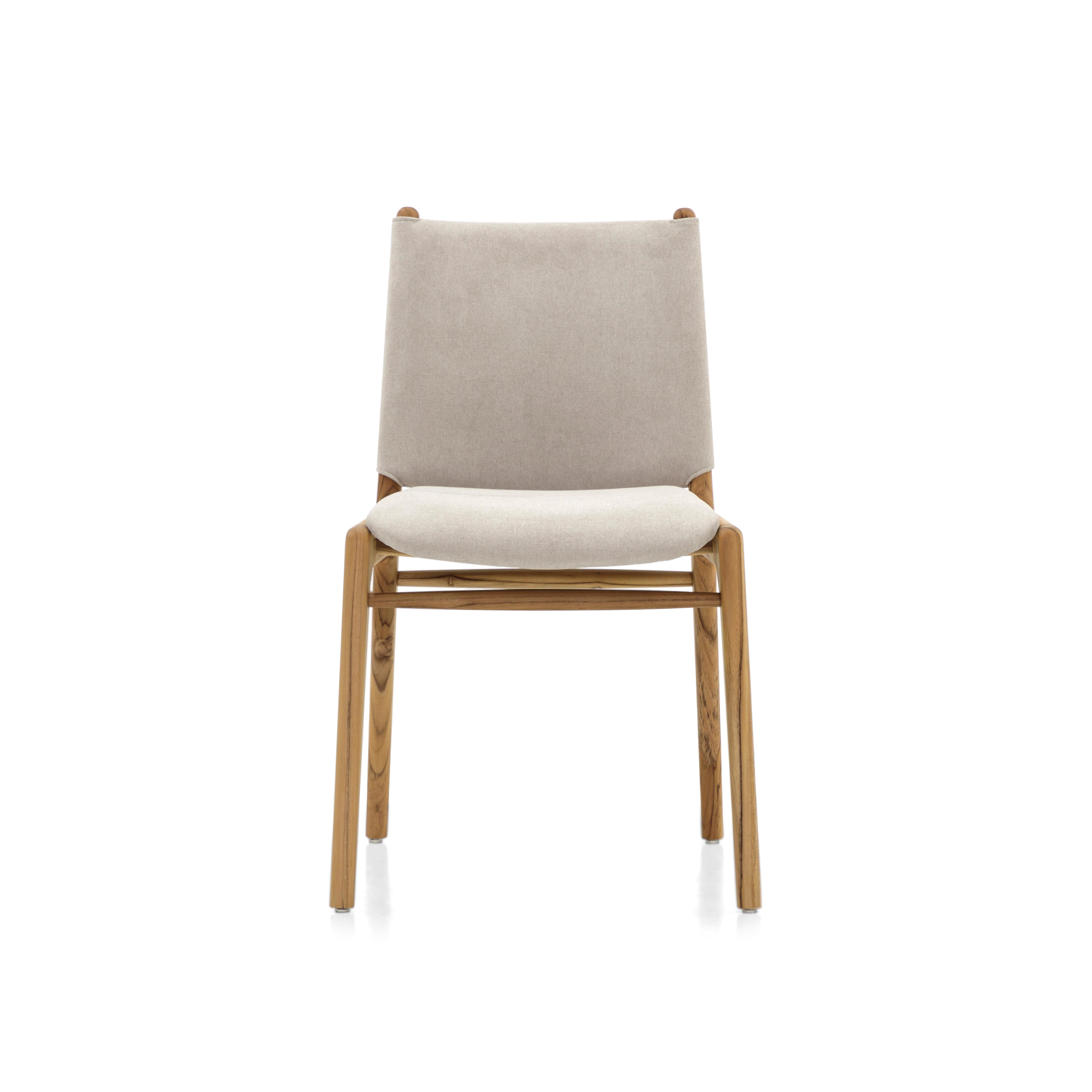 Cappio Dining Chair in Teak Wood Finish with Ivory Fabric, Set of 2 For Sale 3