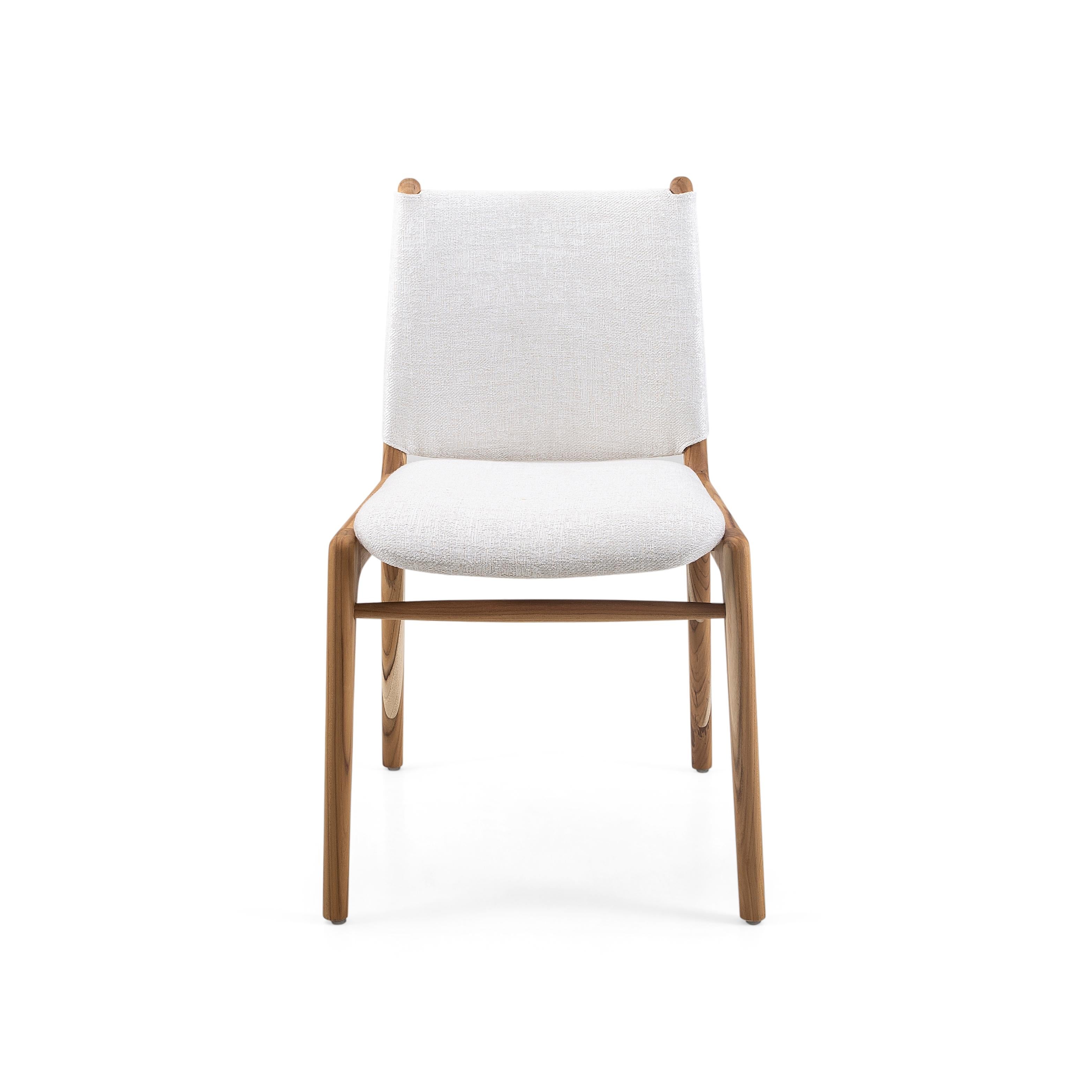 Brazilian Cappio Dining Chair in Teak Wood and Light Beige Fabric, set of 2 For Sale