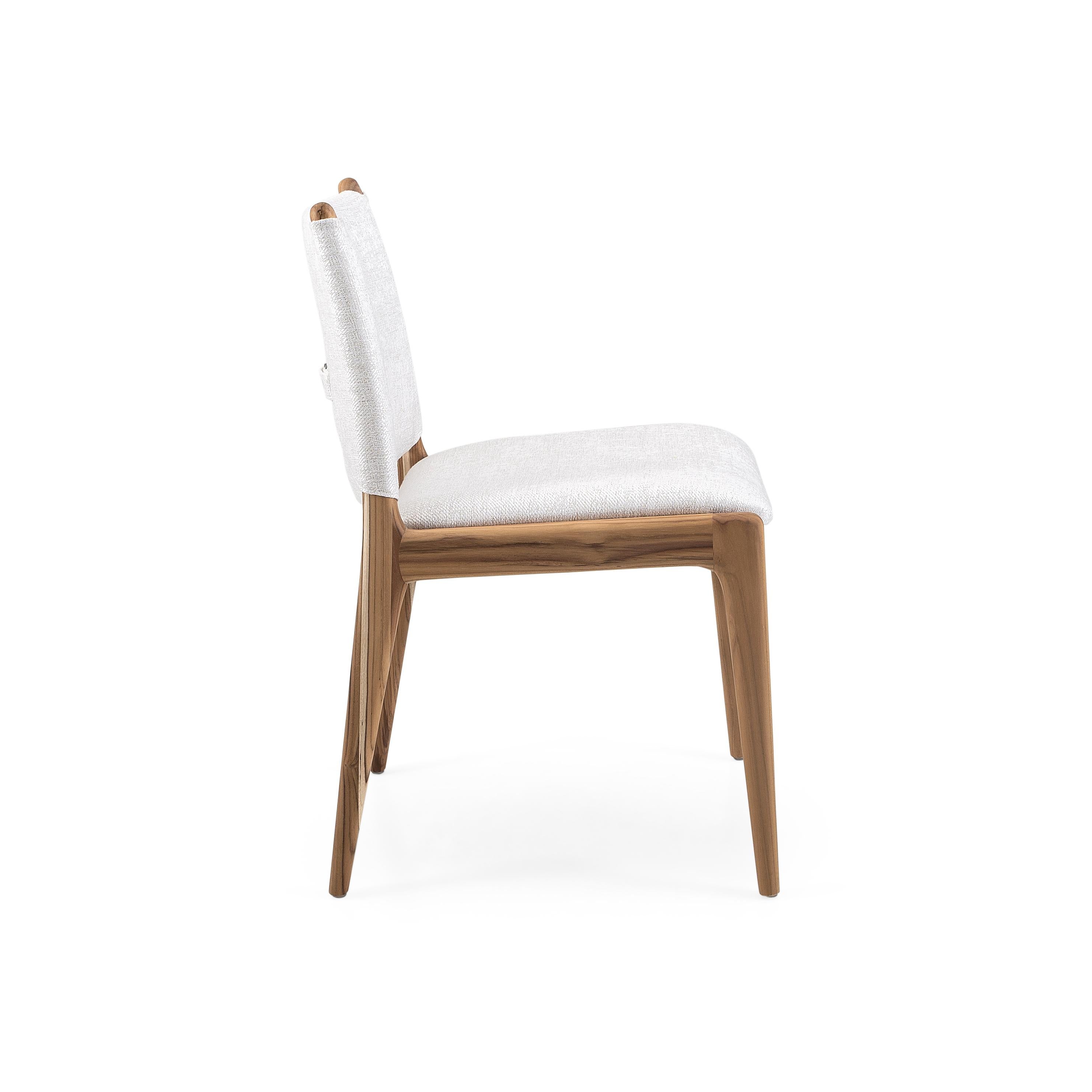 Cappio Dining Chair in Teak Wood and Light Beige Fabric, set of 2 In New Condition For Sale In Miami, FL