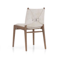 Dining Chairs in Walnut Finish with Beige Performance Fabric, Cappio Line, Pair