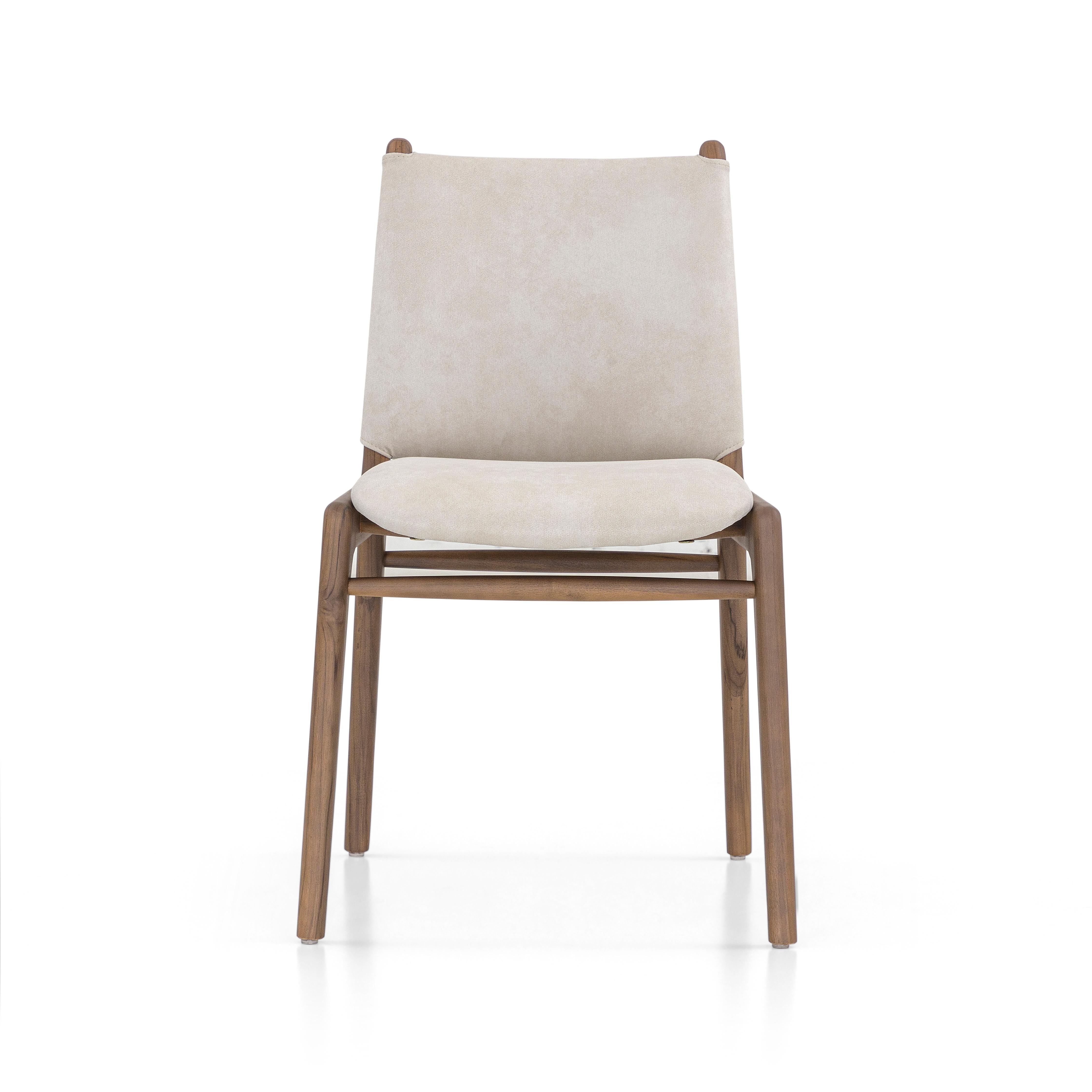 Moderno Sedie da pranzo in finitura noce con tessuto Performance beige, linea Cappio, coppia in vendita