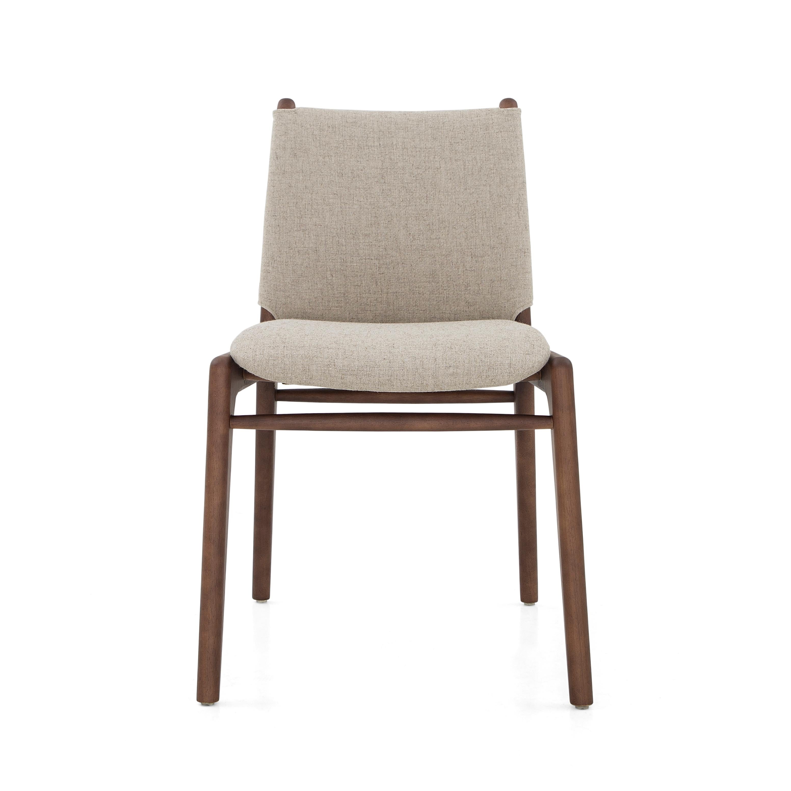 Brazilian Cappio Dining Chair in Walnut Wood Finish with Beige Fabric, set of 2 For Sale