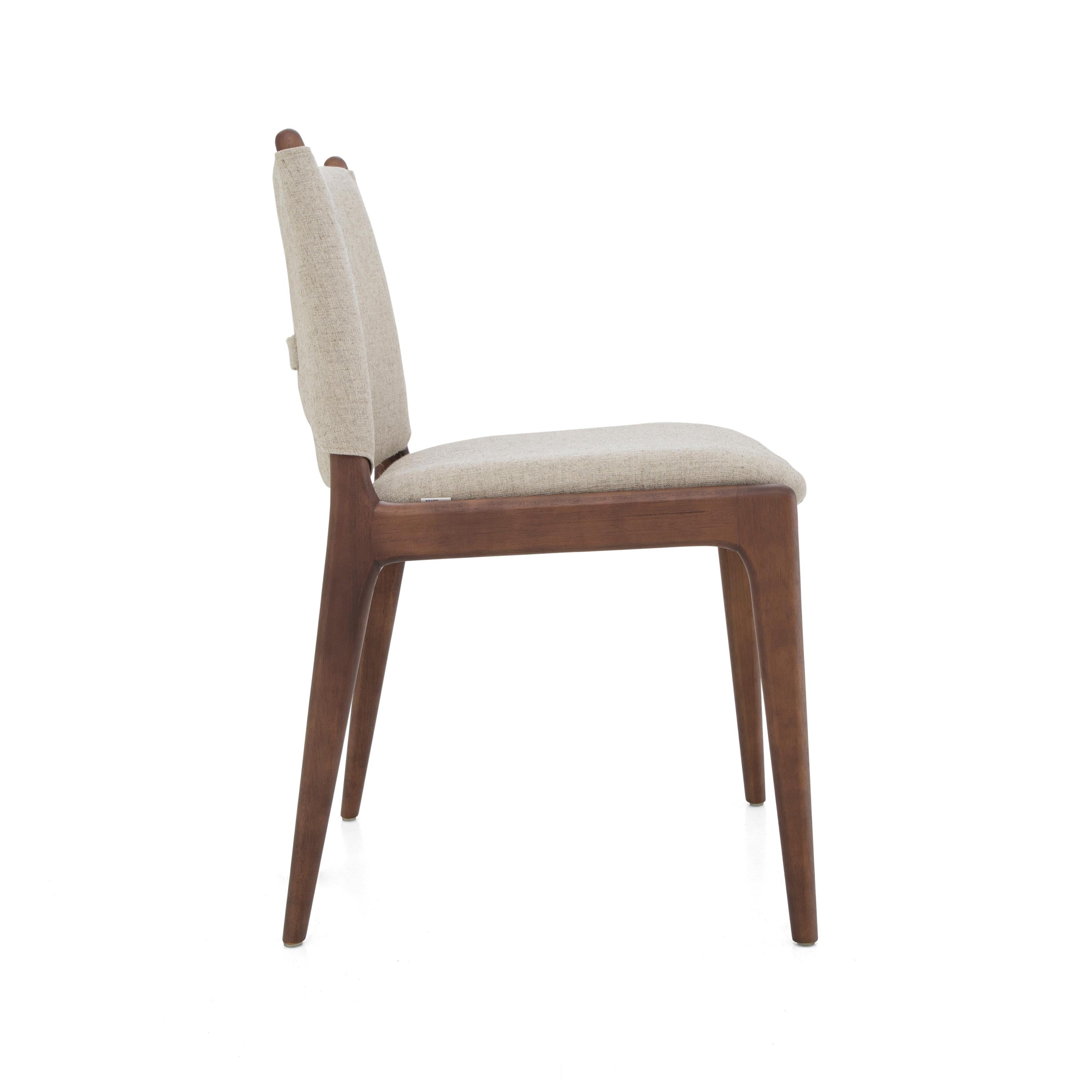 Cappio Dining Chair in Walnut Wood Finish with Beige Fabric, set of 2 In New Condition For Sale In Miami, FL