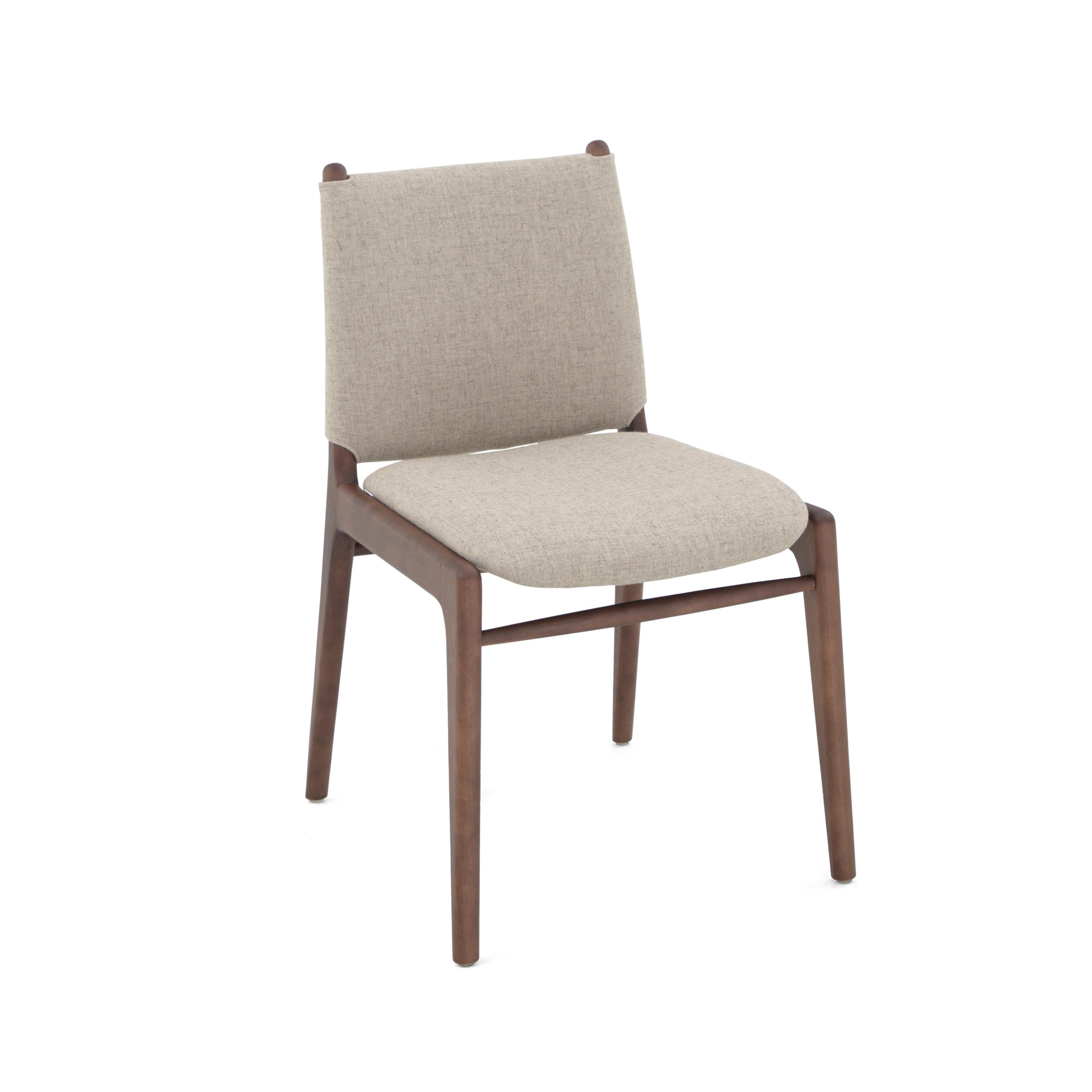 Contemporary Cappio Dining Chair in Walnut Wood Finish with Beige Fabric, set of 2 For Sale