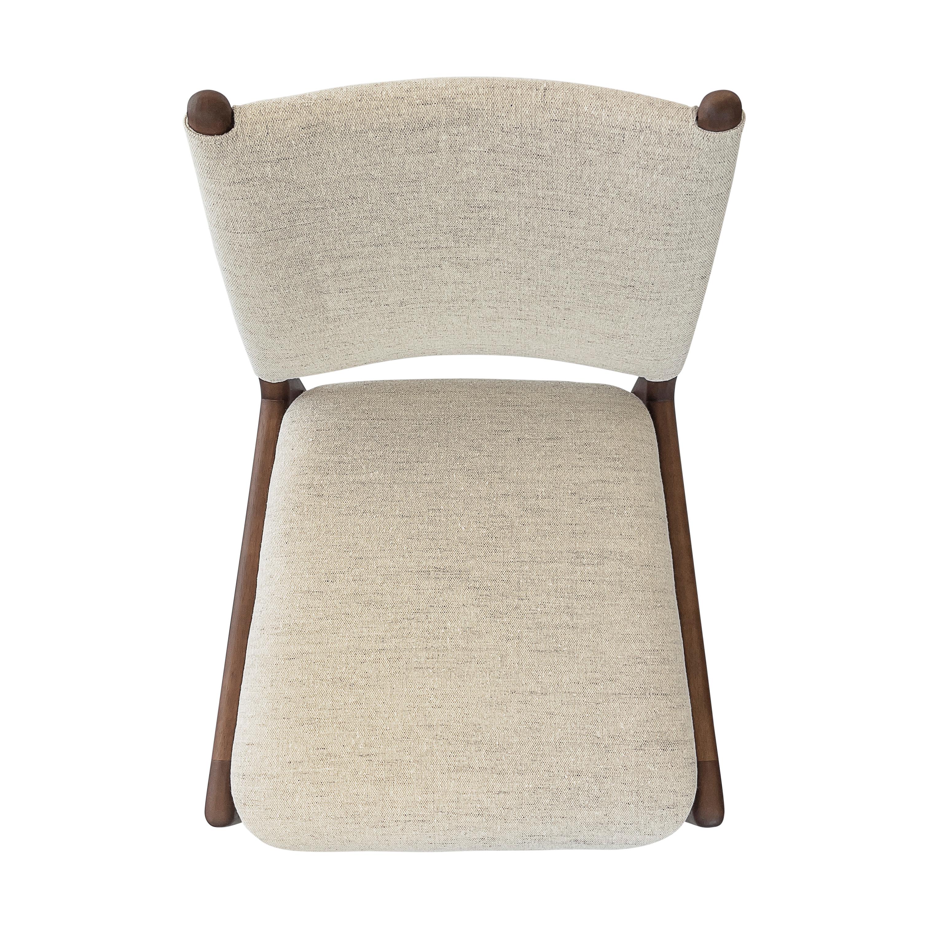 Brazilian Cappio Dining Chair in Walnut Wood Finish with Light Beige Fabric, set of 2 For Sale