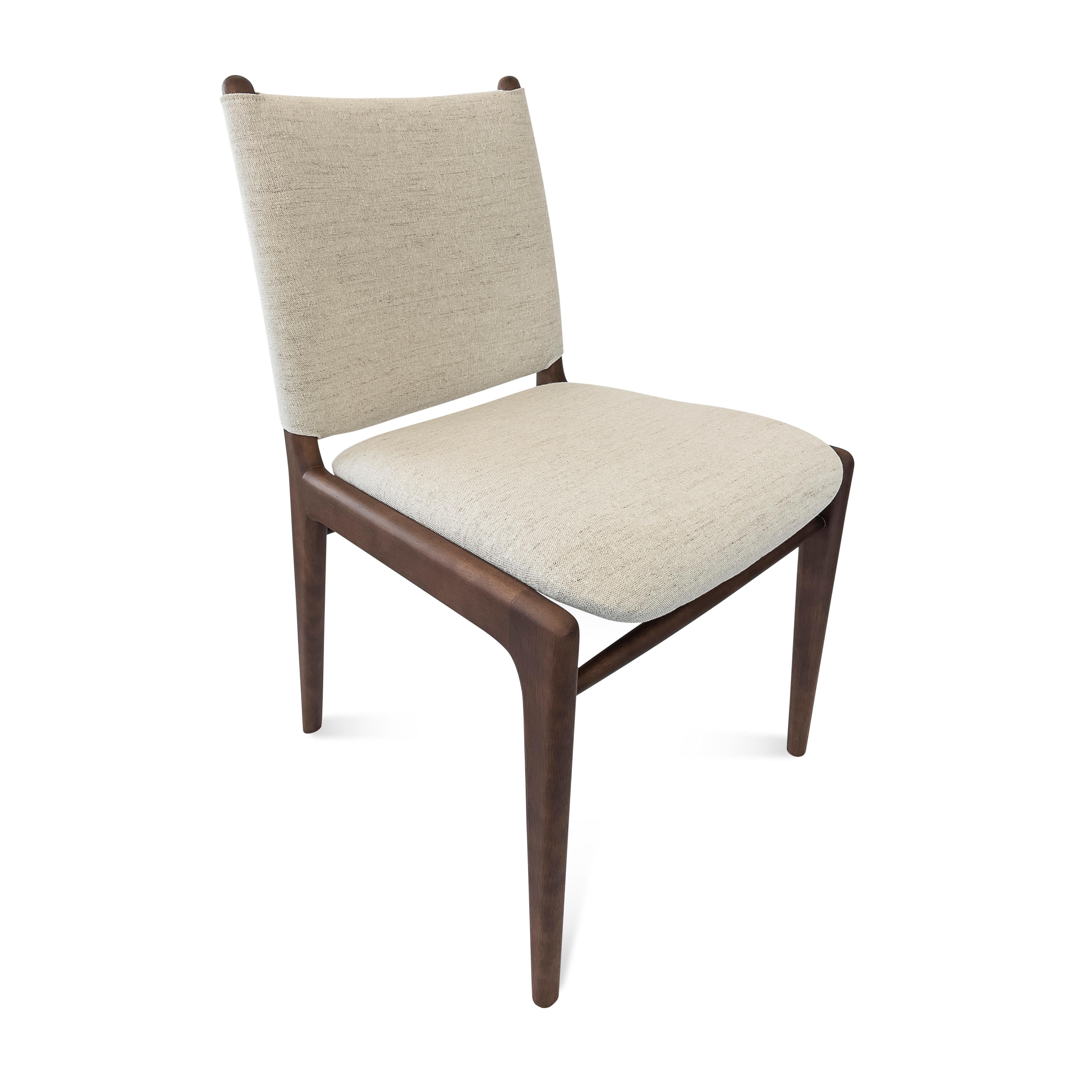 Cappio Dining Chair in Walnut Wood Finish with Light Beige Fabric, set of 2 In New Condition For Sale In Miami, FL