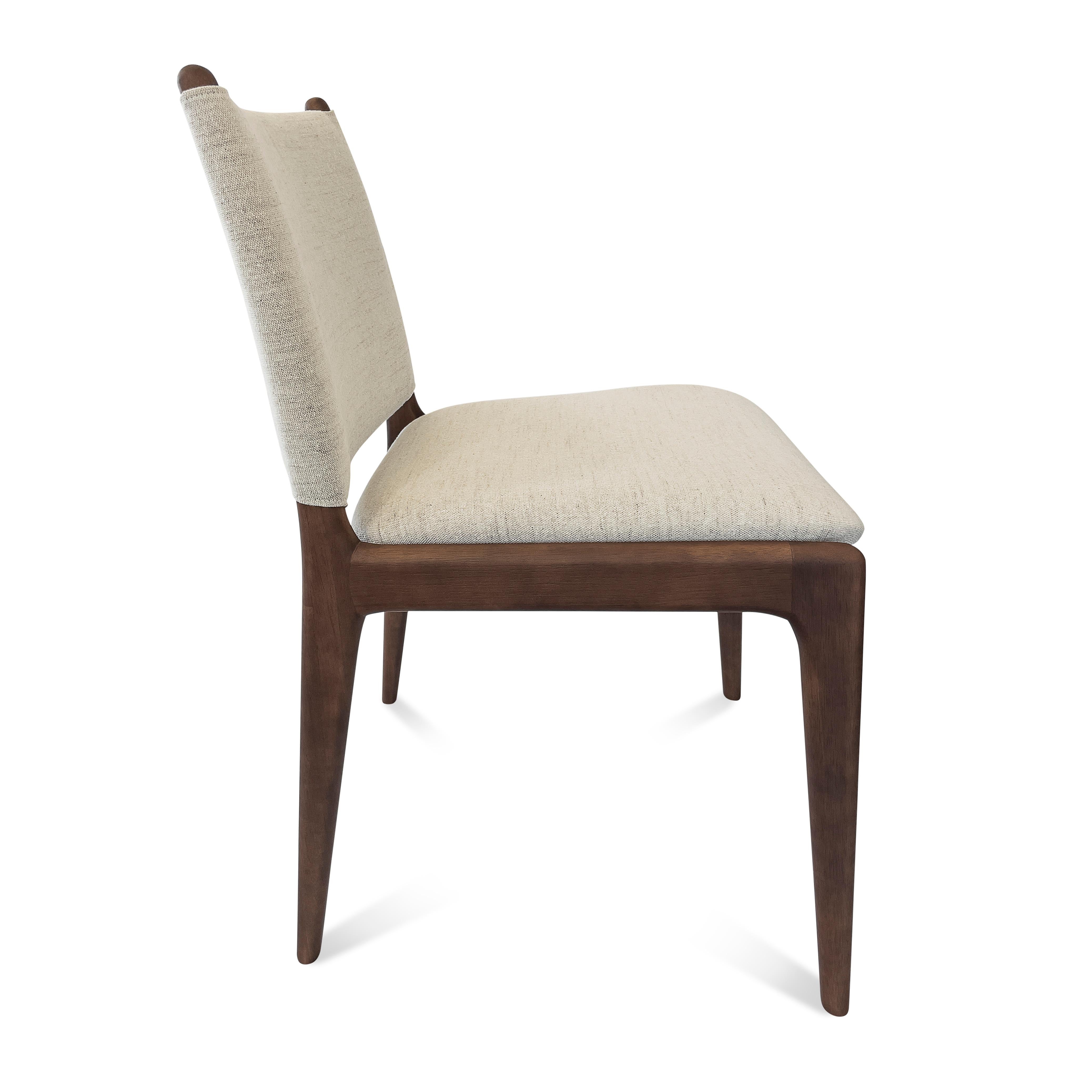 Contemporary Cappio Dining Chair in Walnut Wood Finish with Light Beige Fabric, set of 2 For Sale