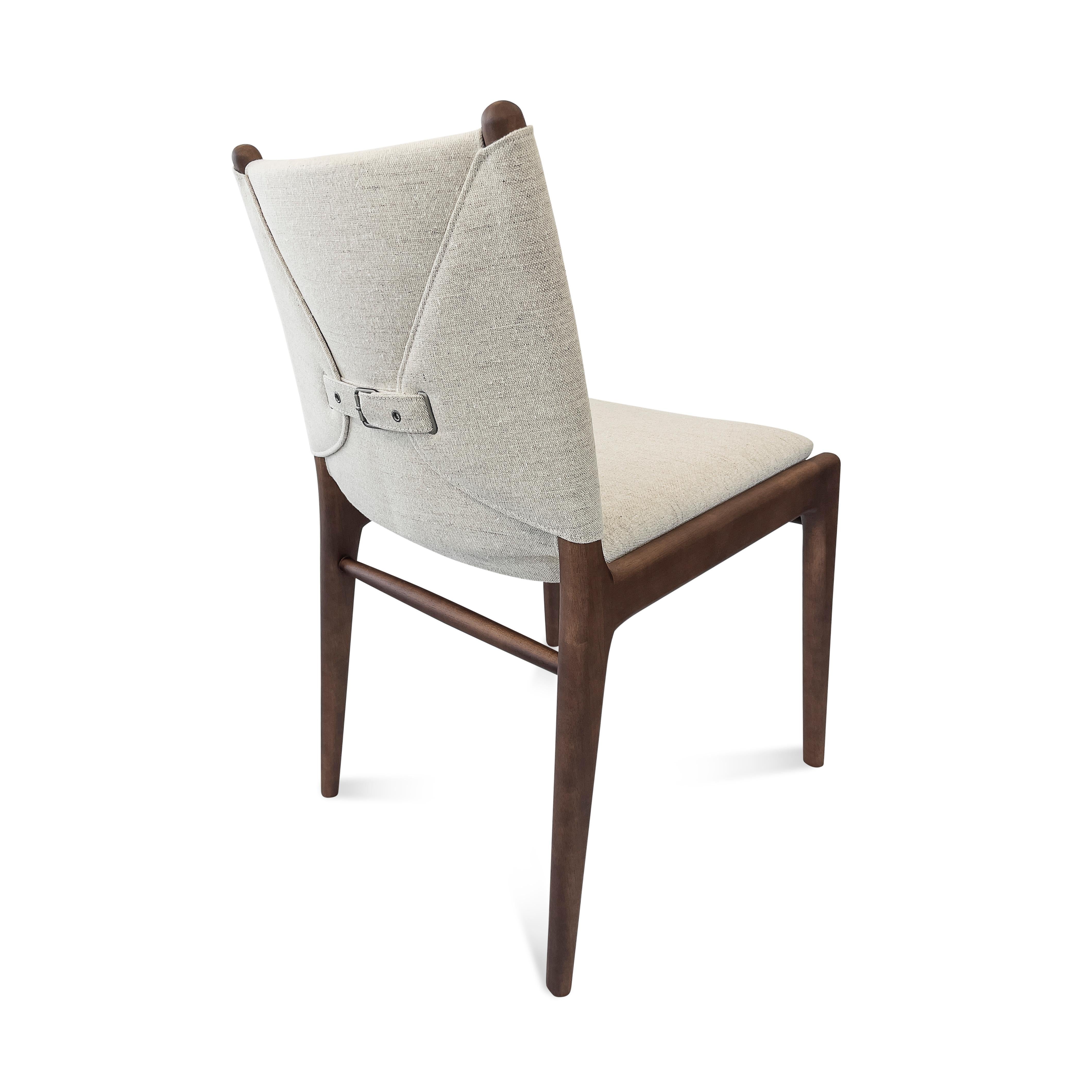 Upholstery Cappio Dining Chair in Walnut Wood Finish with Light Beige Fabric, set of 2 For Sale