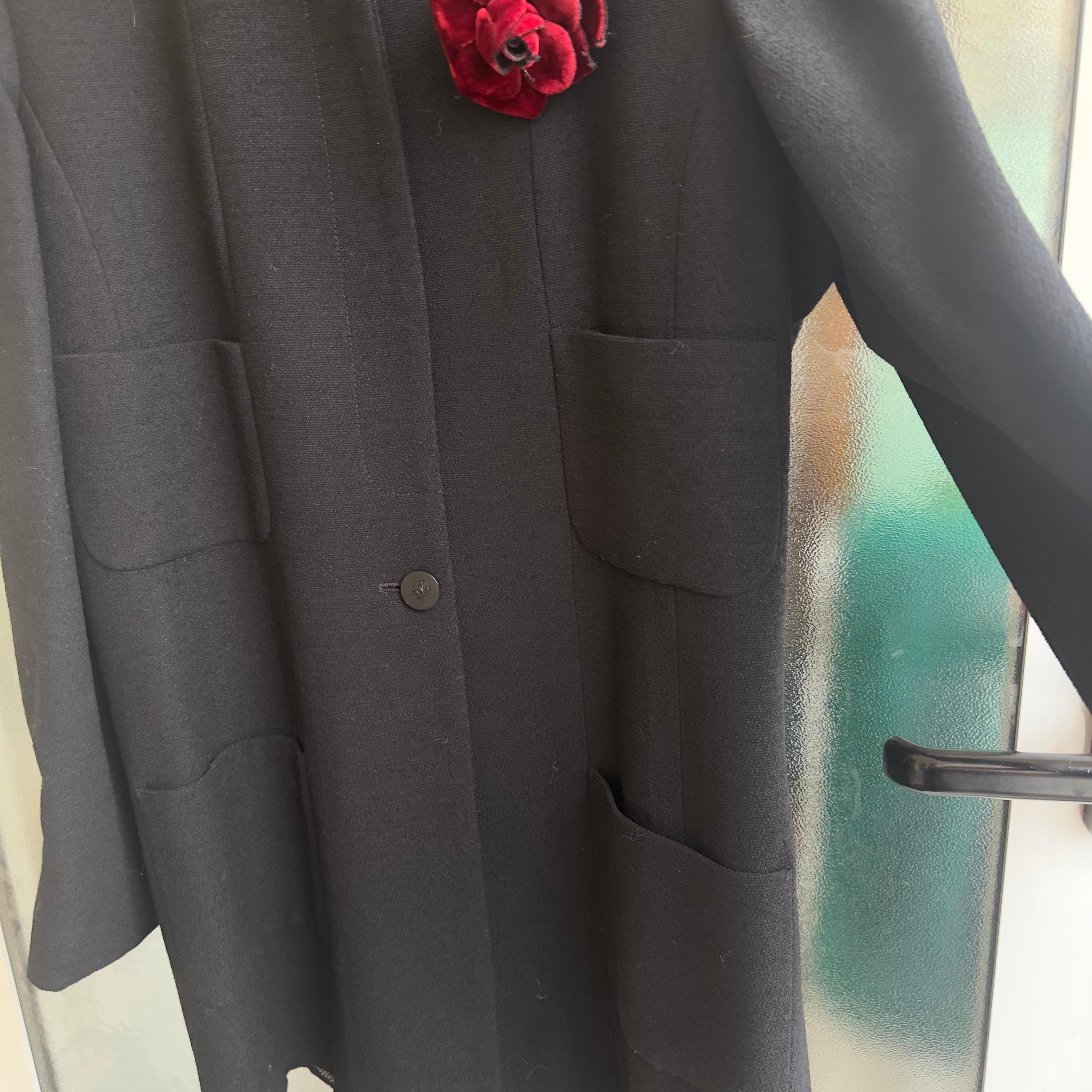 Black Chanel coat with camellia Like new For Sale