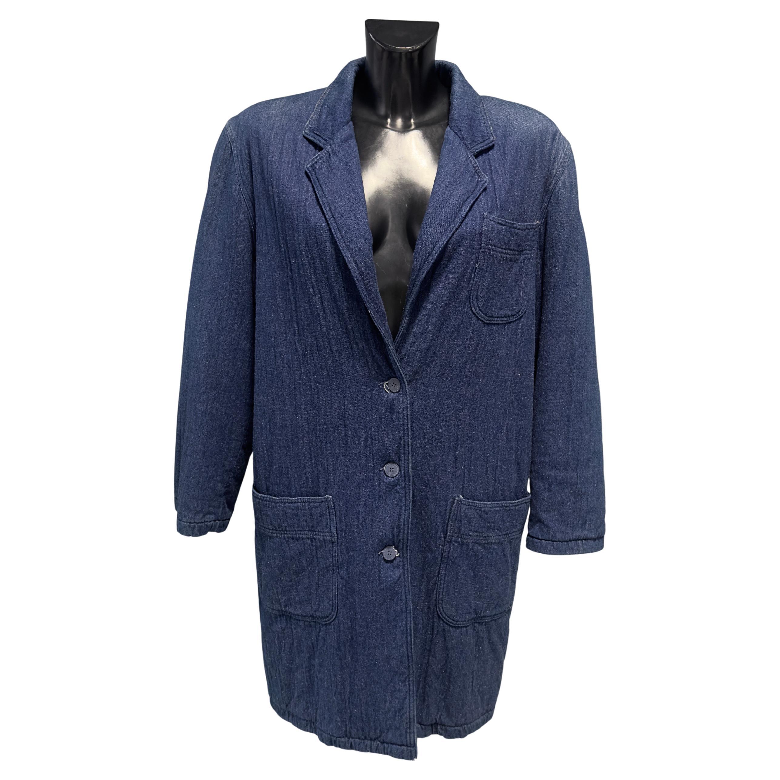 Cappotto Krizia Jeans in denim di cotone blu, fine anni ’90 nuovo in vendita