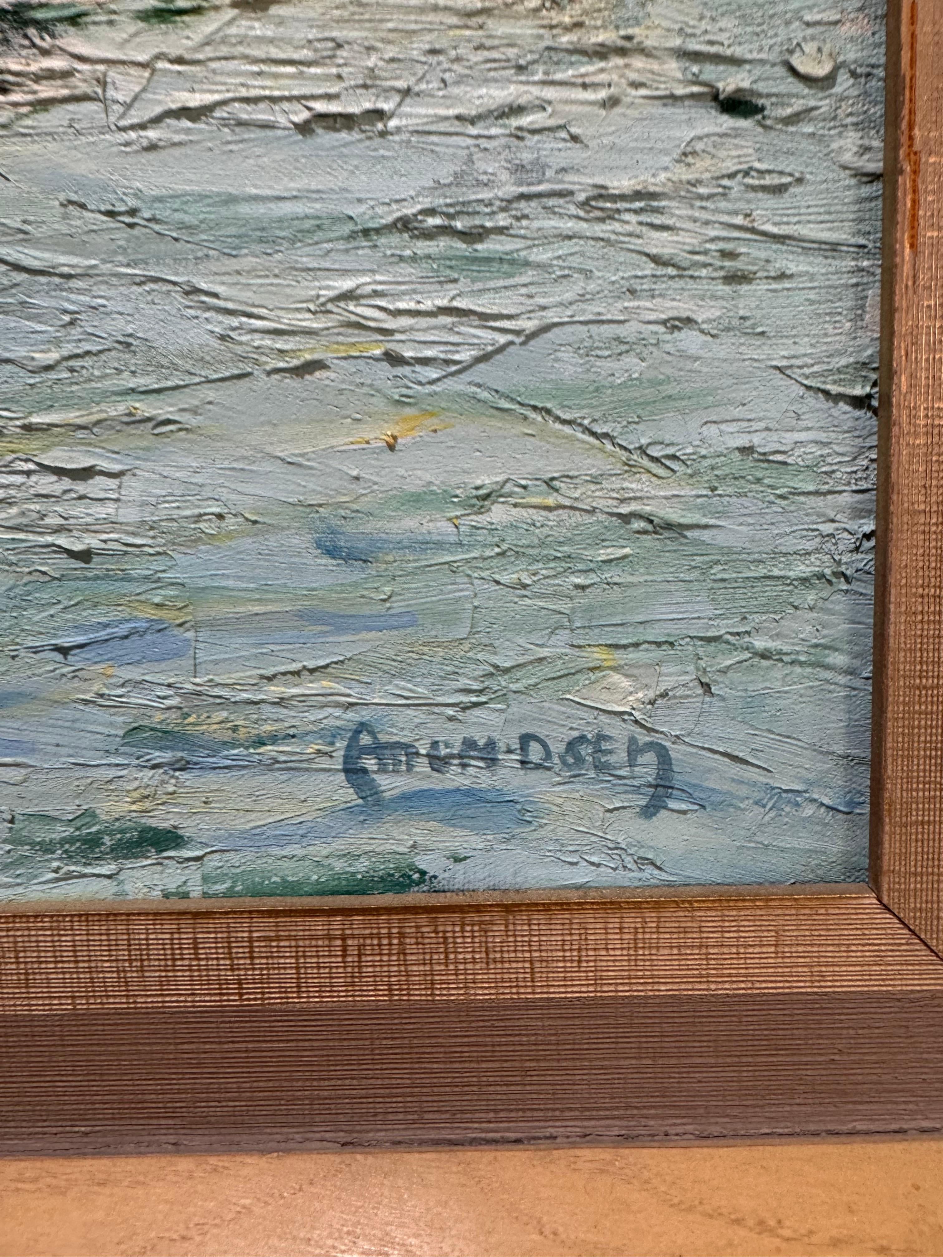 Grande dipinto impressionista fauvista GLOUCESTER Porto di barche a vela al molo in vendita 6