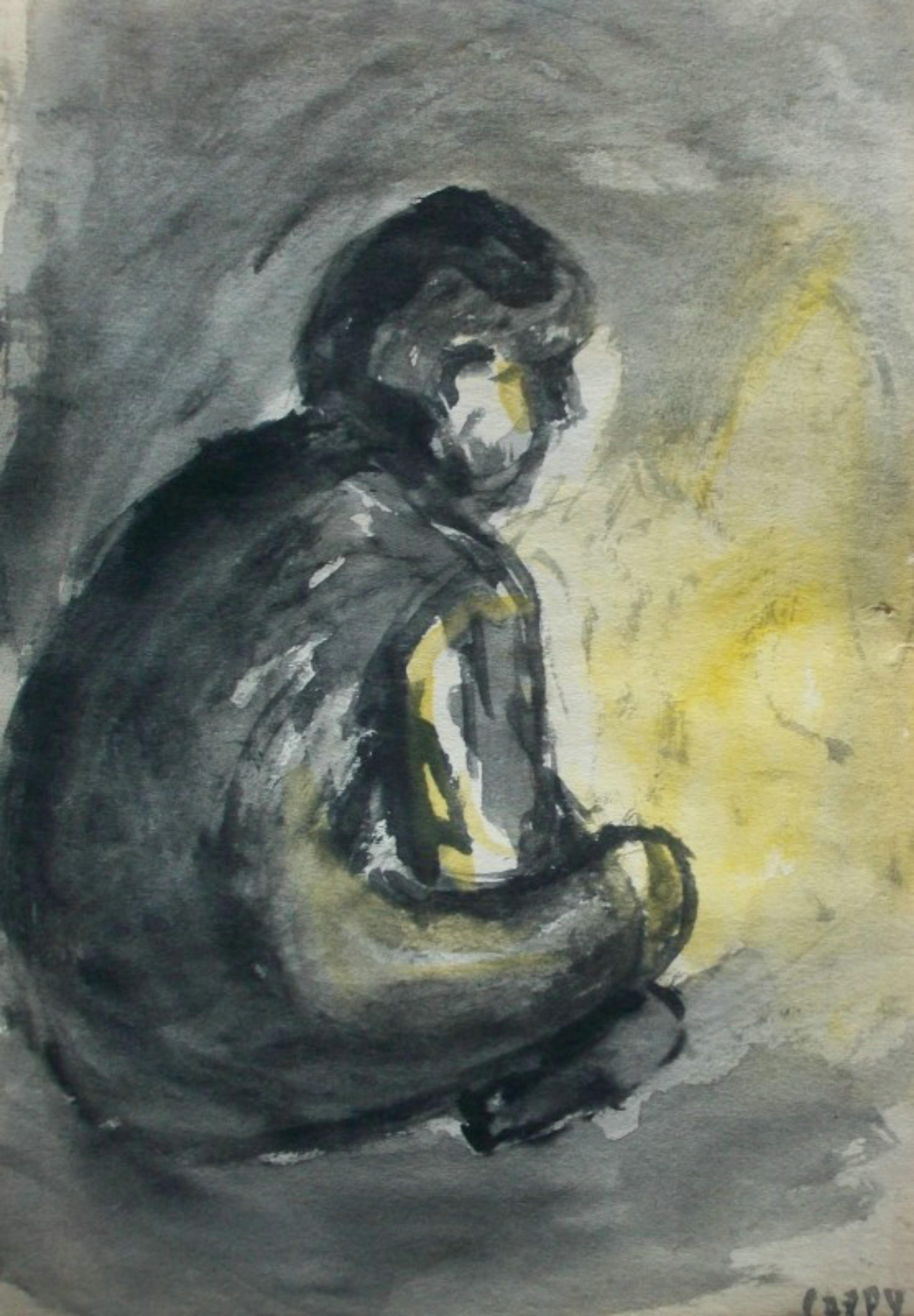 CAPPY - 'Lagerfeuer' - Vintage Aquarell - Signiert - Mitte 20. (Volkskunst) im Angebot