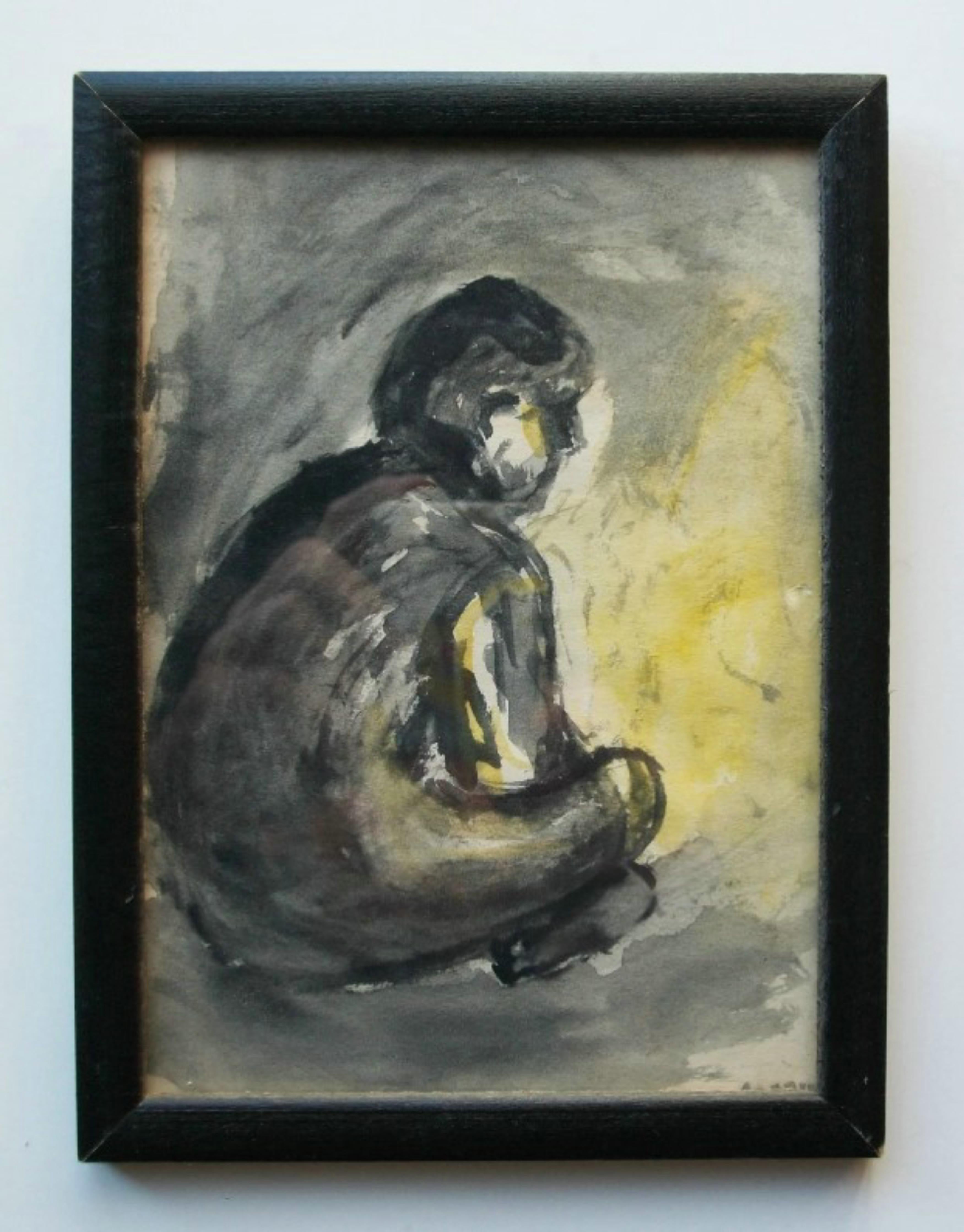 CAPPY - 'Lagerfeuer' - Vintage Aquarell - Signiert - Mitte 20. (Glas) im Angebot