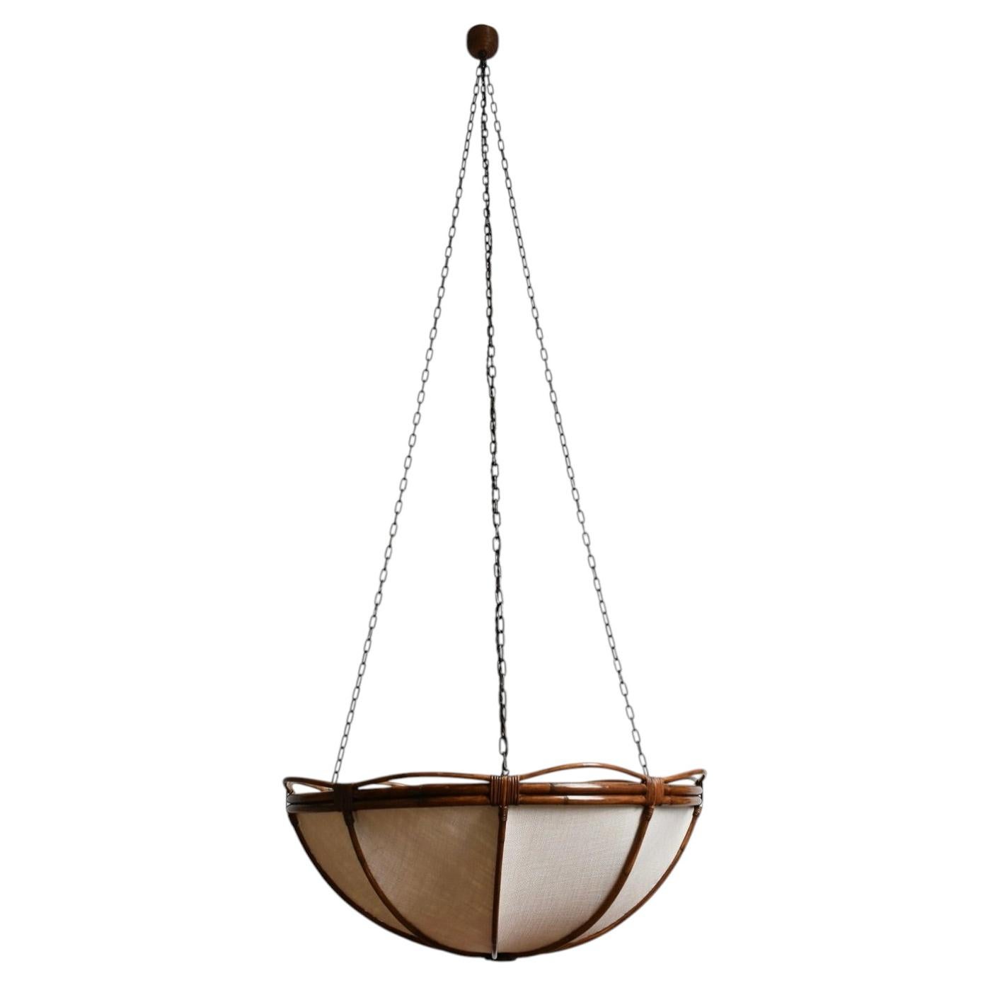 "Caprarola" 90cm rattan and fabric pendant lamp.