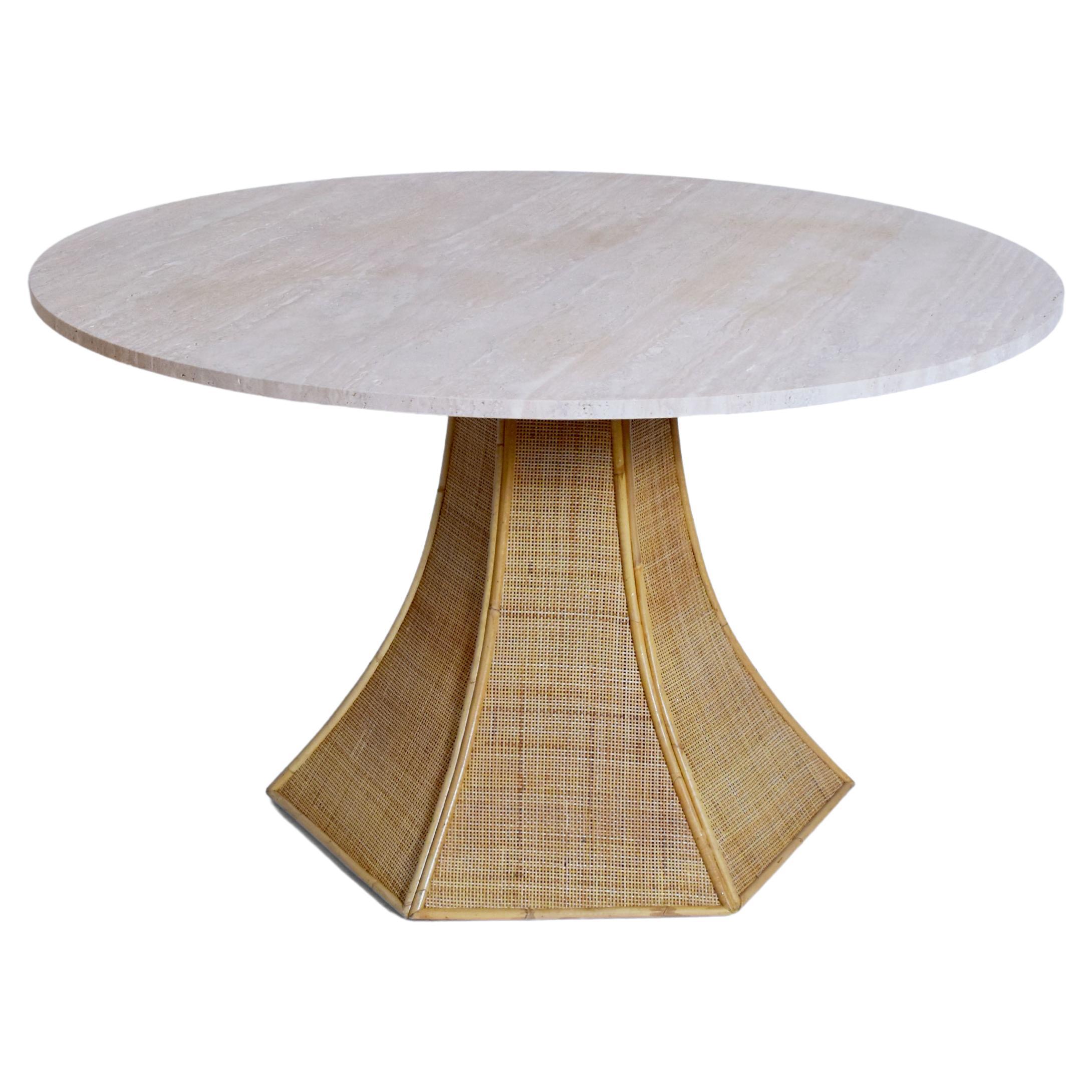 "Caprarola" Rattan and Travertine Dining Table, Barracuda Edition For Sale