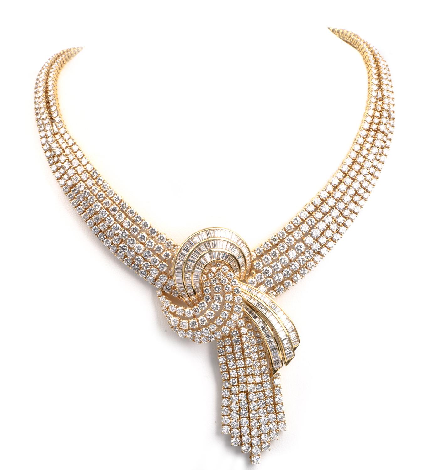 Moderne  Capri Collier fantaisie nœud de foulard en or 18 carats avec diamants 122,50 carats  en vente