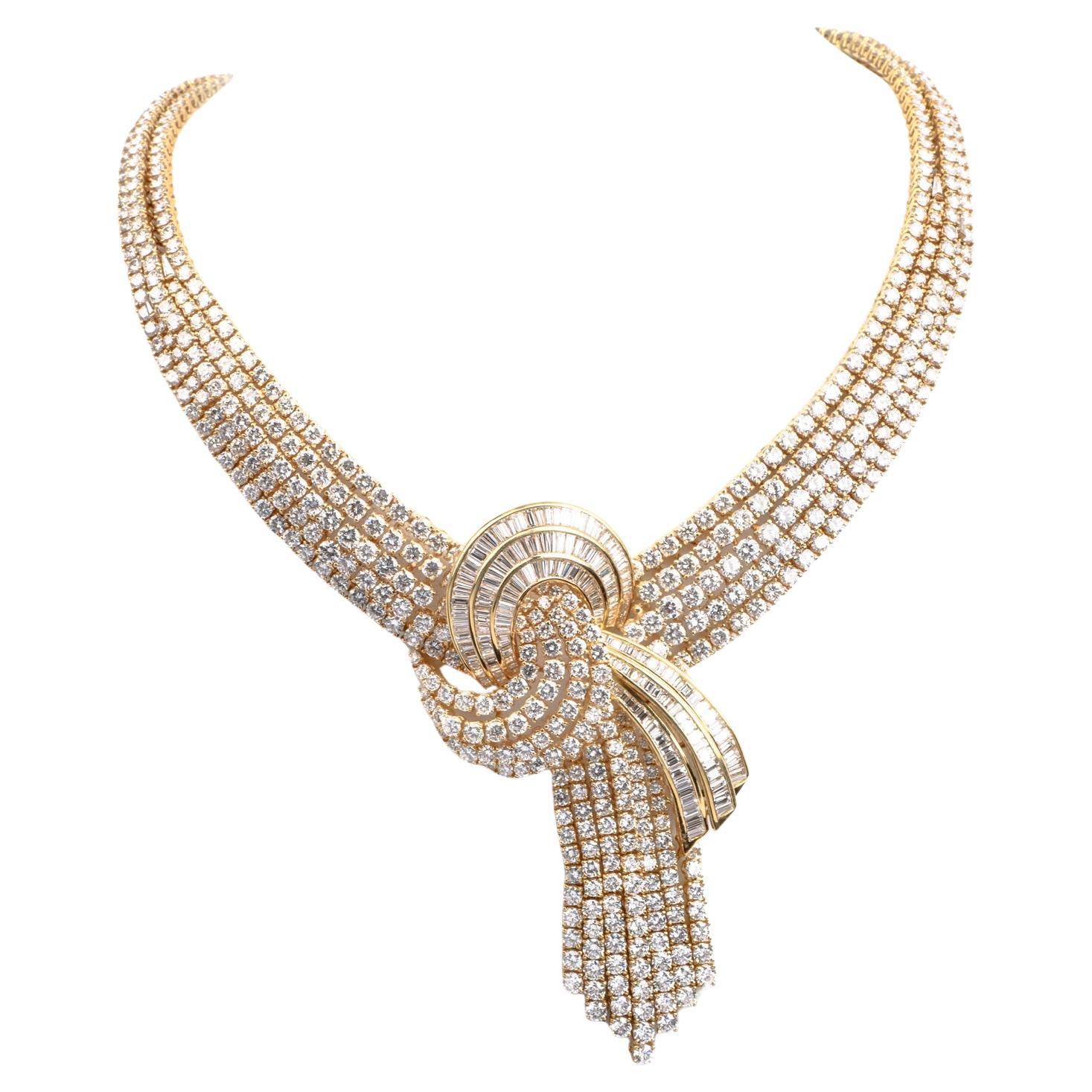  Capri 122.50 carats Diamond Scarf Knot 18K Statement Necklace  For Sale