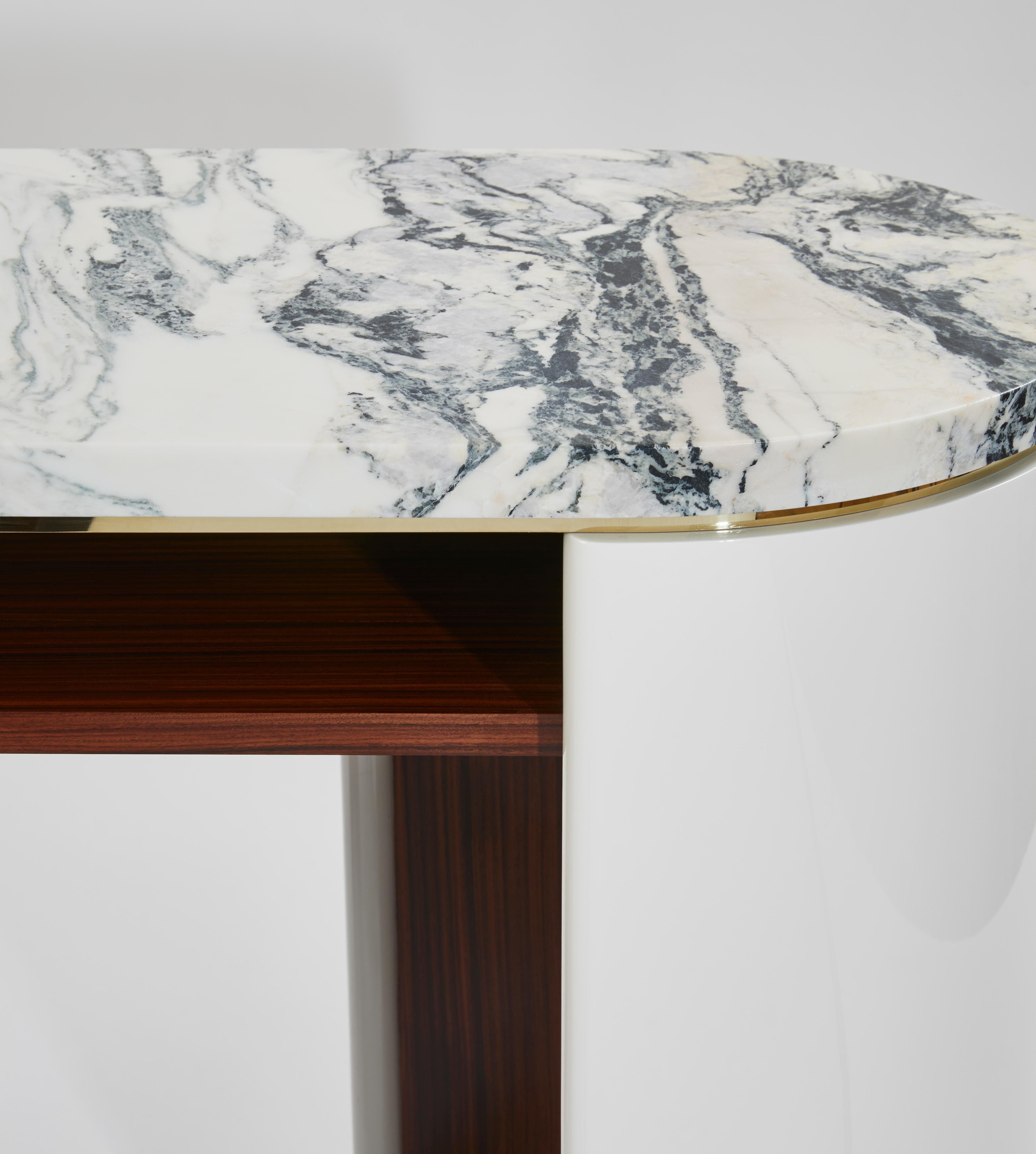 Modern Marble and lacquered Wood Console Capri with Brass Details by Hervé Langlais For Sale