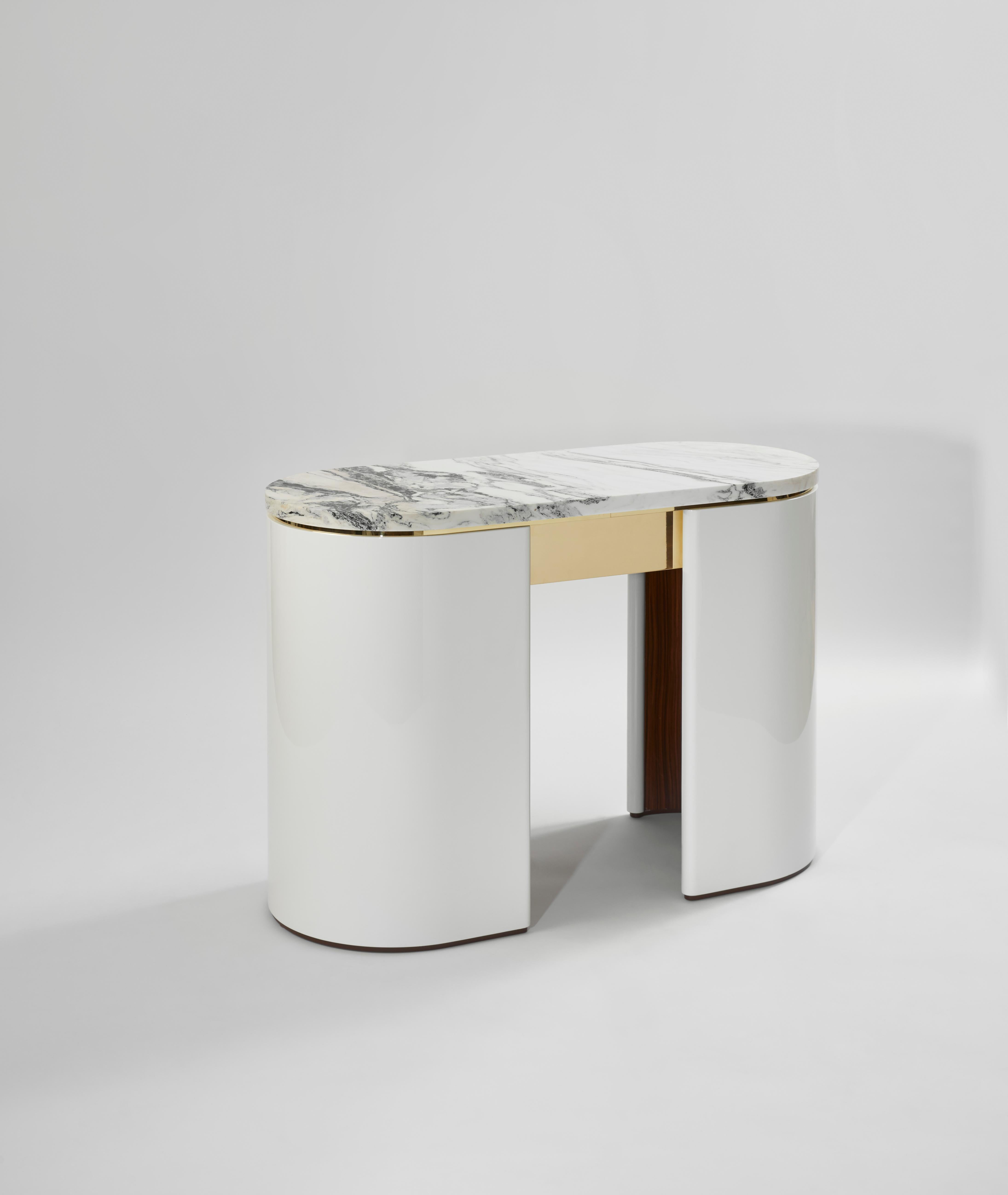 Polished Marble and lacquered Wood Console Capri with Brass Details by Hervé Langlais For Sale