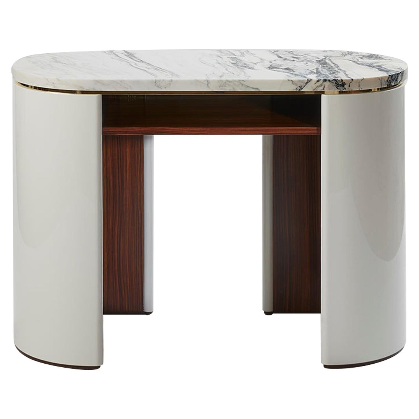 Marble and lacquered Wood Console Capri with Brass Details by Hervé Langlais For Sale