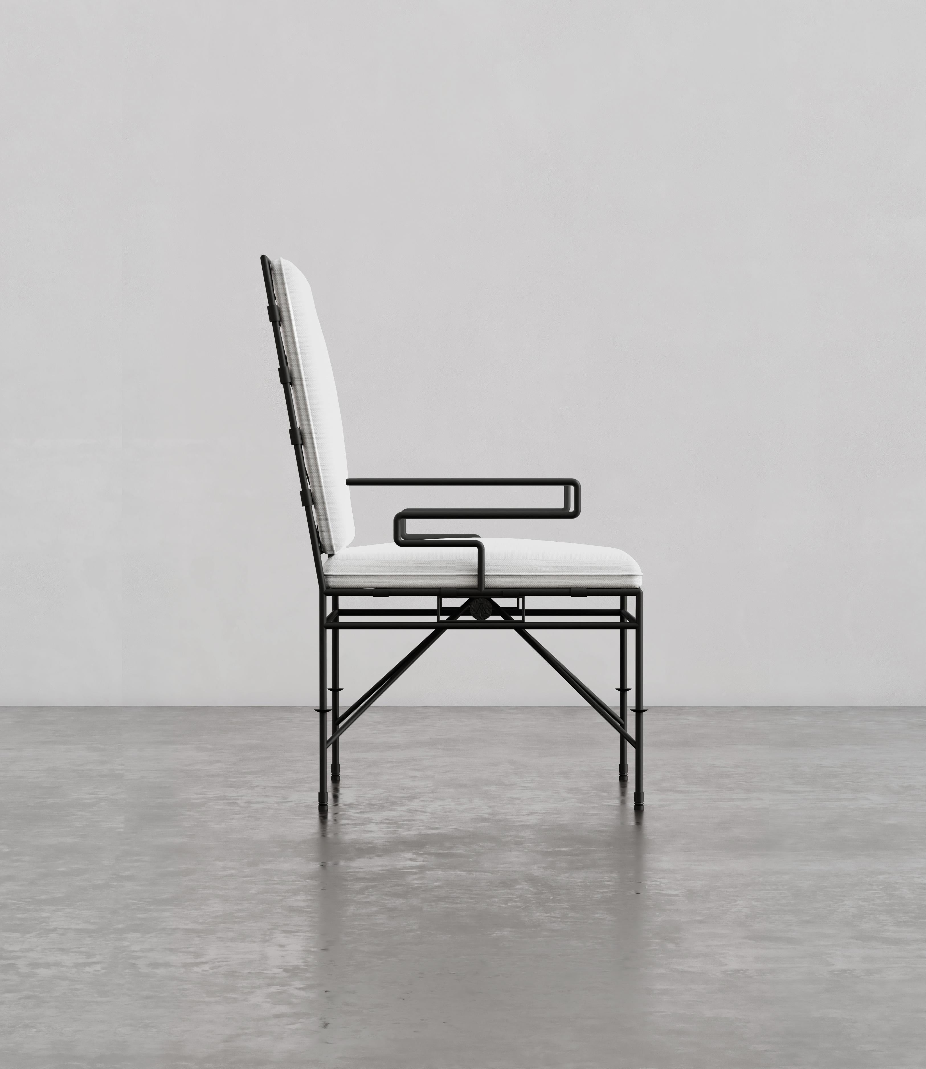 Hand-Carved Capri Dining Chair Floating Arm For Sale
