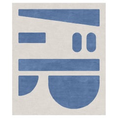 Capri Earth, Beige Blue Plain Geometric Hand-Knotted Blend Silk Rugs (Tappeto di seta misto)