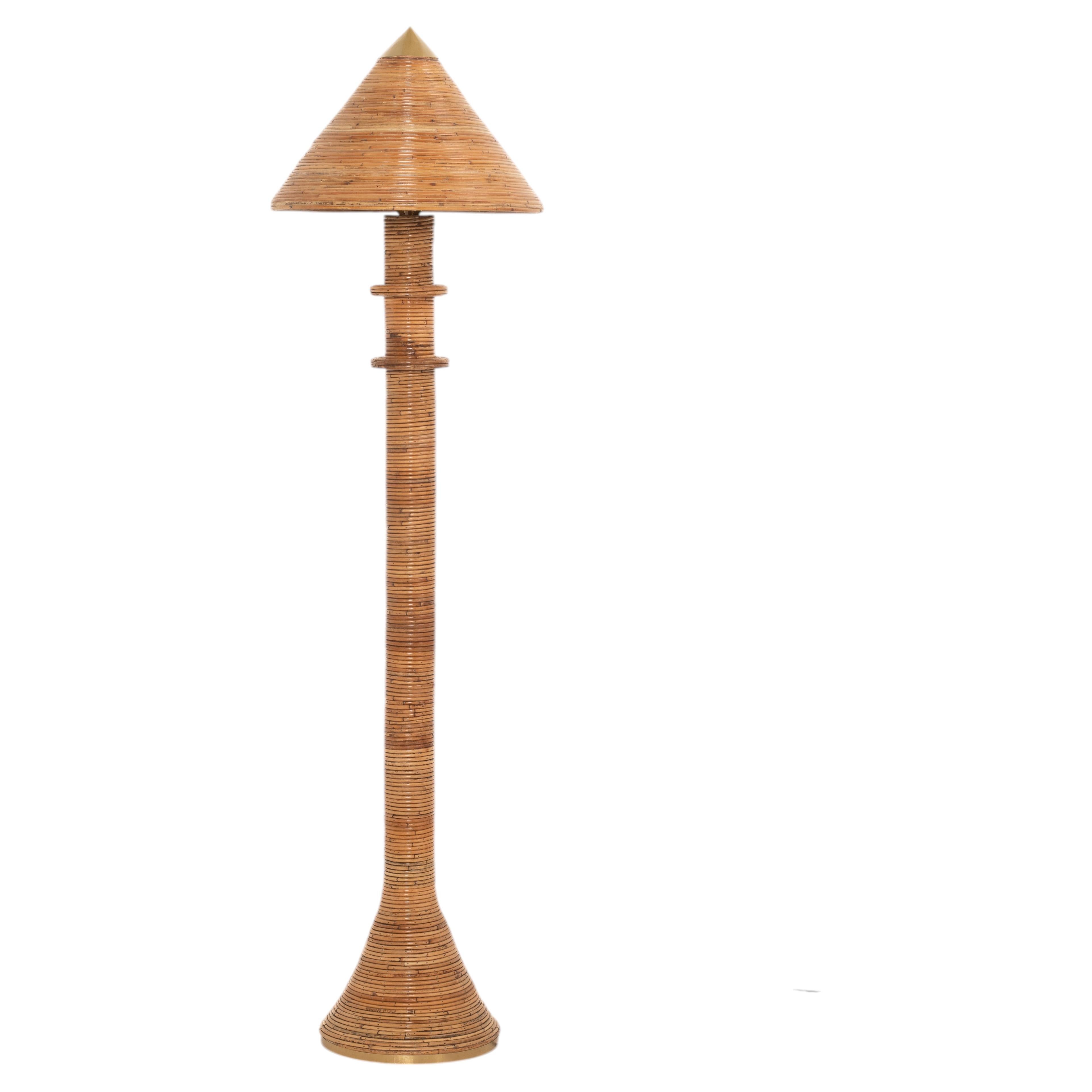 Capri Floor Lamp by Bill Parry, Hand-Crafted Rattan, Mid-Century