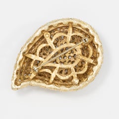 Capri Golden Paisley Pin Brooch with Clear Pave Crystals, 1960s