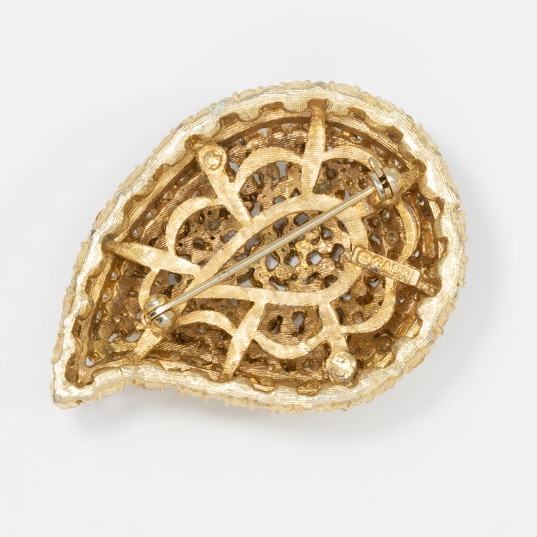 Capri Golden Paisley Pin Brooch with Clear Pave Crystals, 1960s For ...