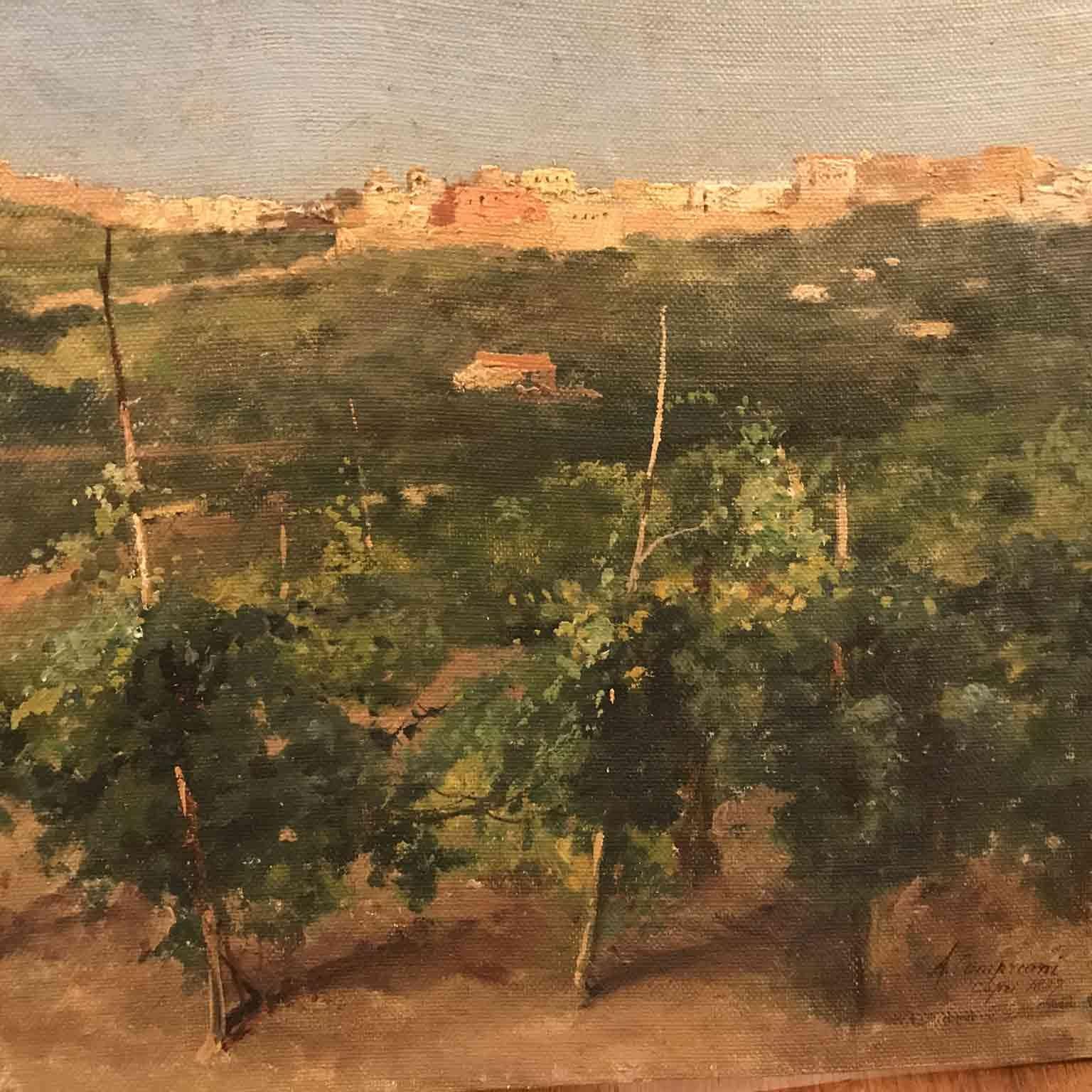 Hand-Painted Capri Italy 19th Century Italian Countryside Landscape by Alceste Campriani