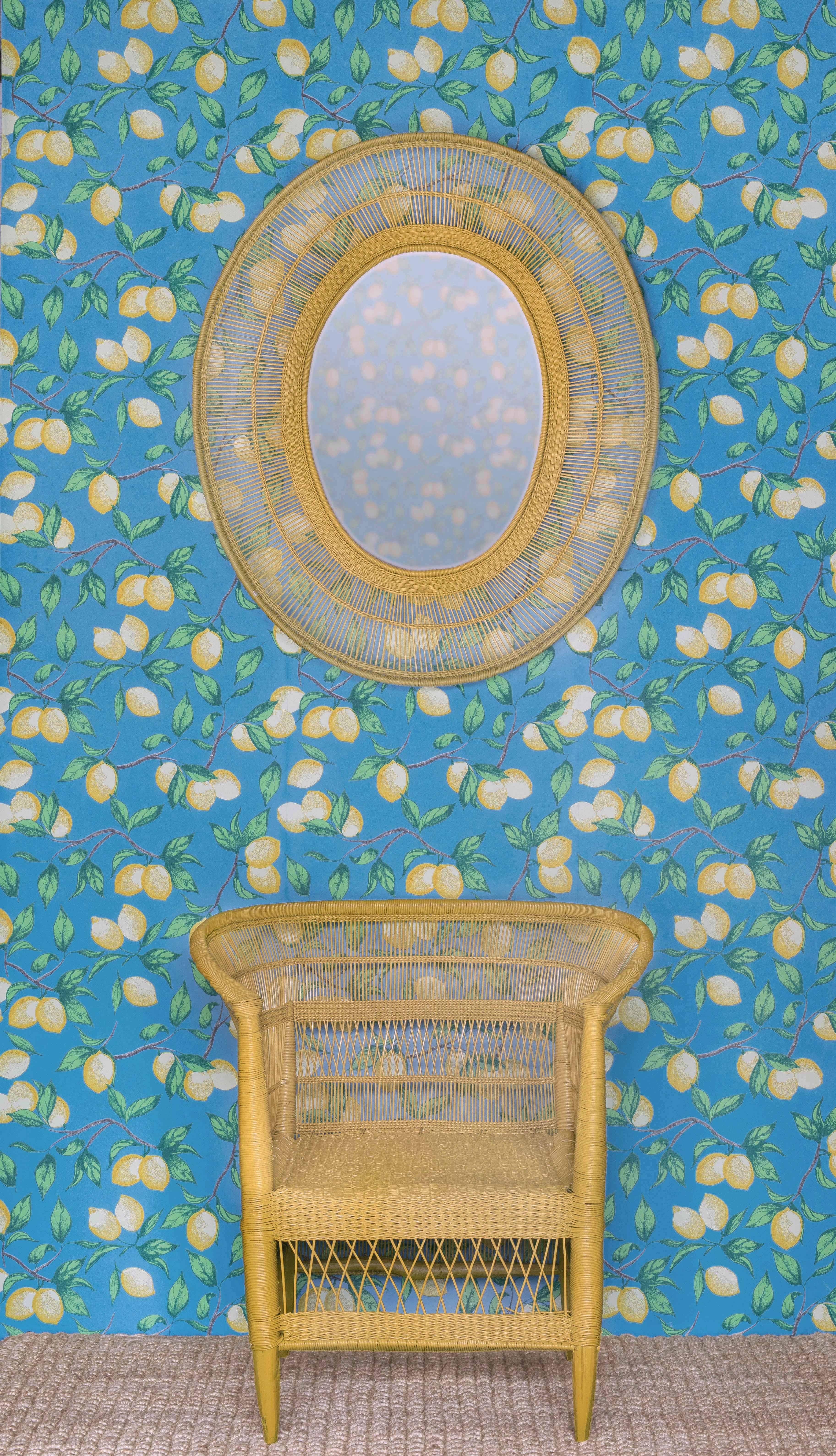 Paper 'Capri Lemons' Contemporary, Traditional Wallpaper in Natural For Sale