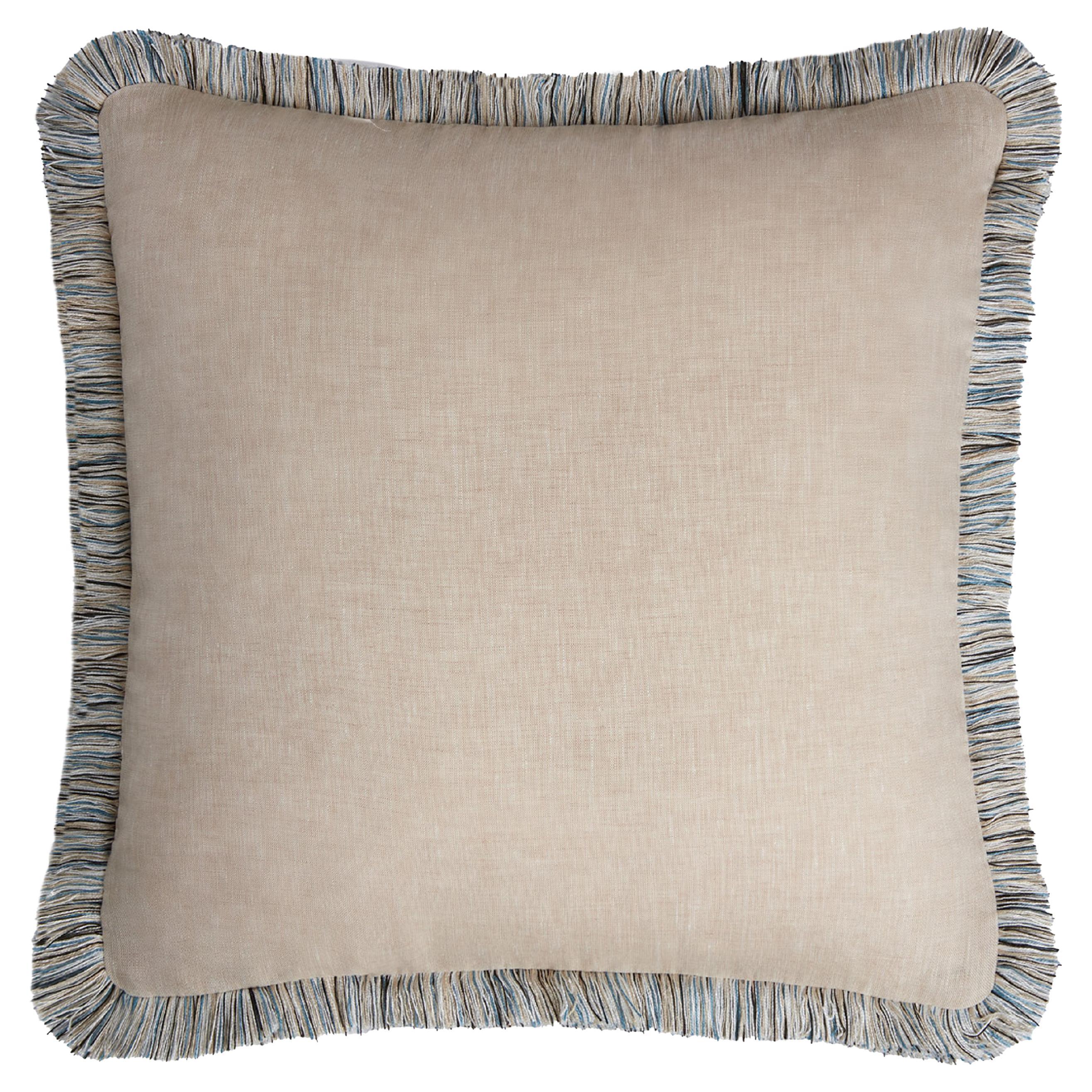 Capri Linen Pillow Beige with Multicolor Fringes For Sale